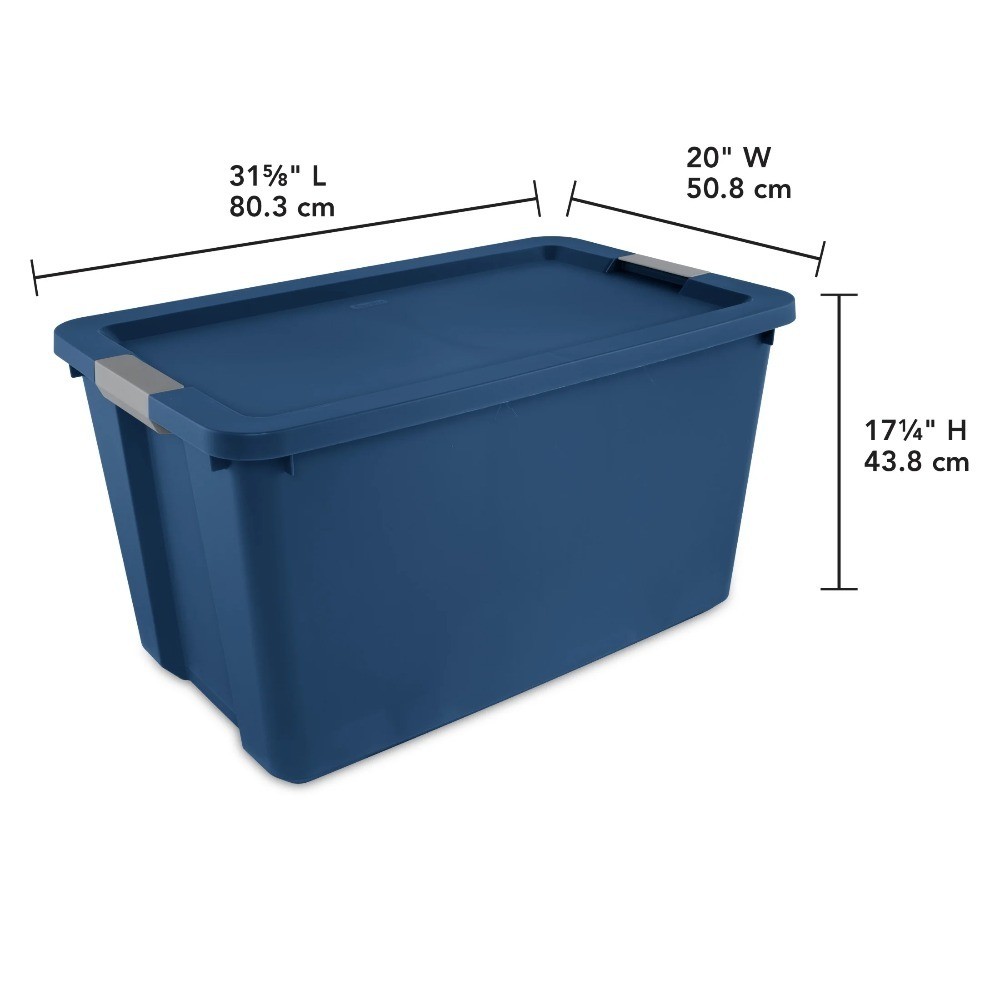 Extra Large 34 Gallon Storage Bin with Latching Lid Blue Plastic Container