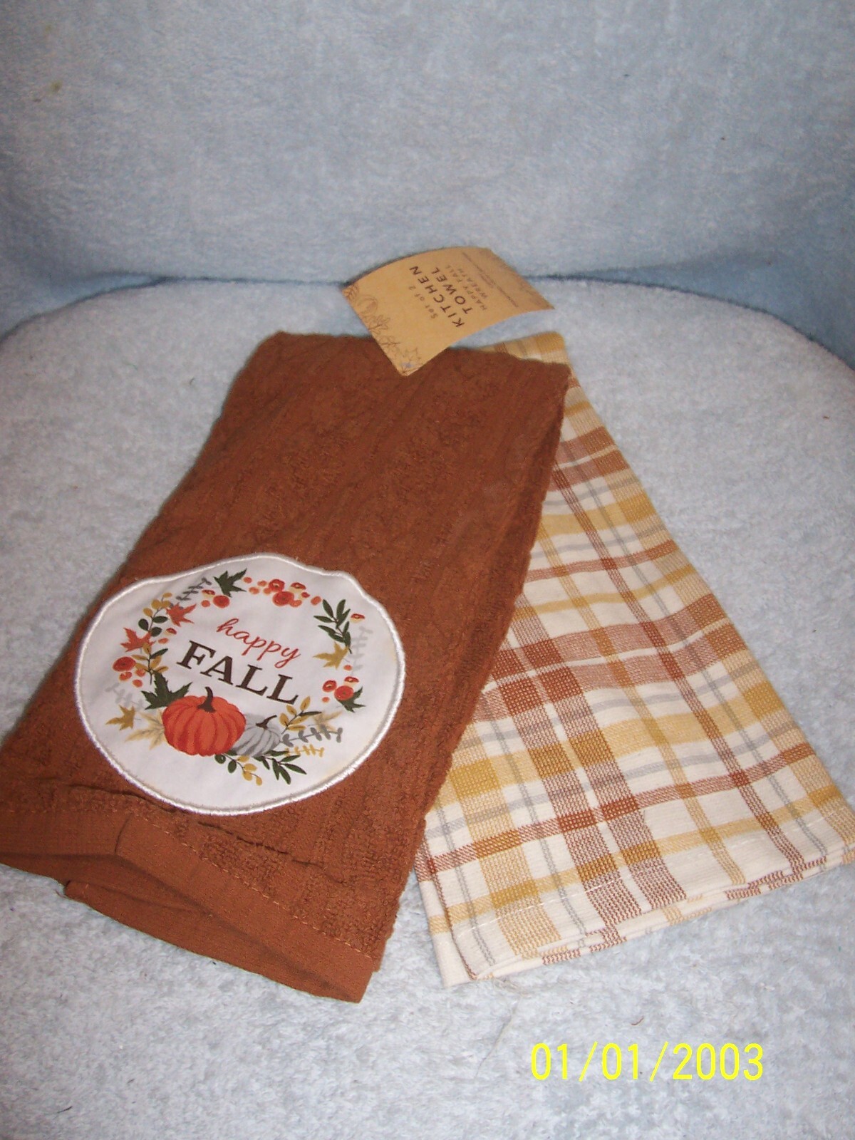 Happy Fall Wreath & Plaid Kitchen Towels New