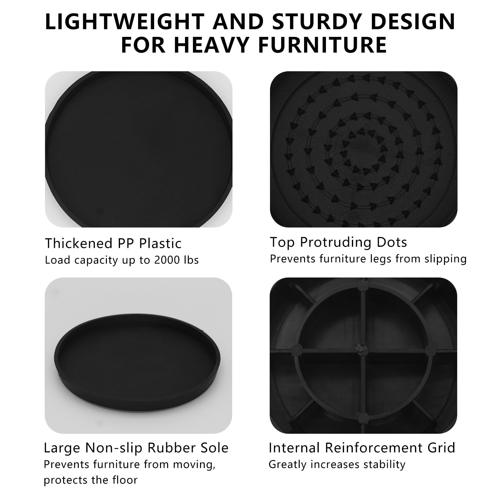 4 Sets Furniture Risers 2 inch Black Bed Risers, Heavy Duty Round Stackable B...