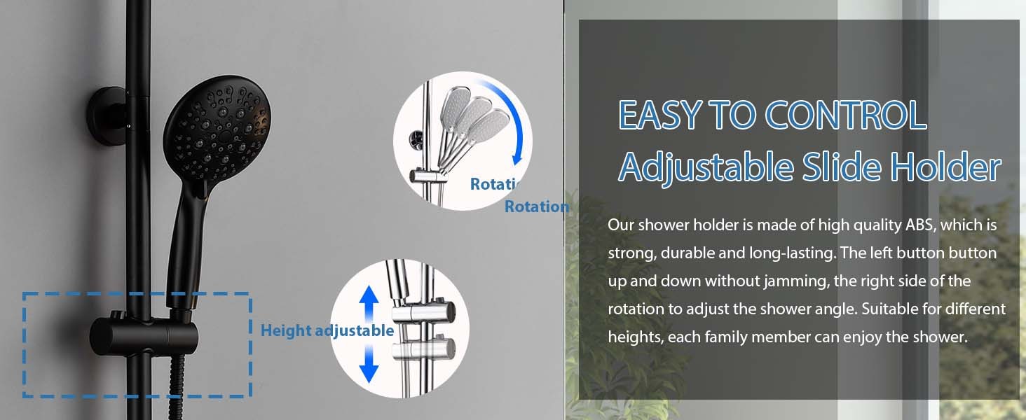 5-Function Retrofit Shower System Matte Black 9 Inch Rain Shower Head with