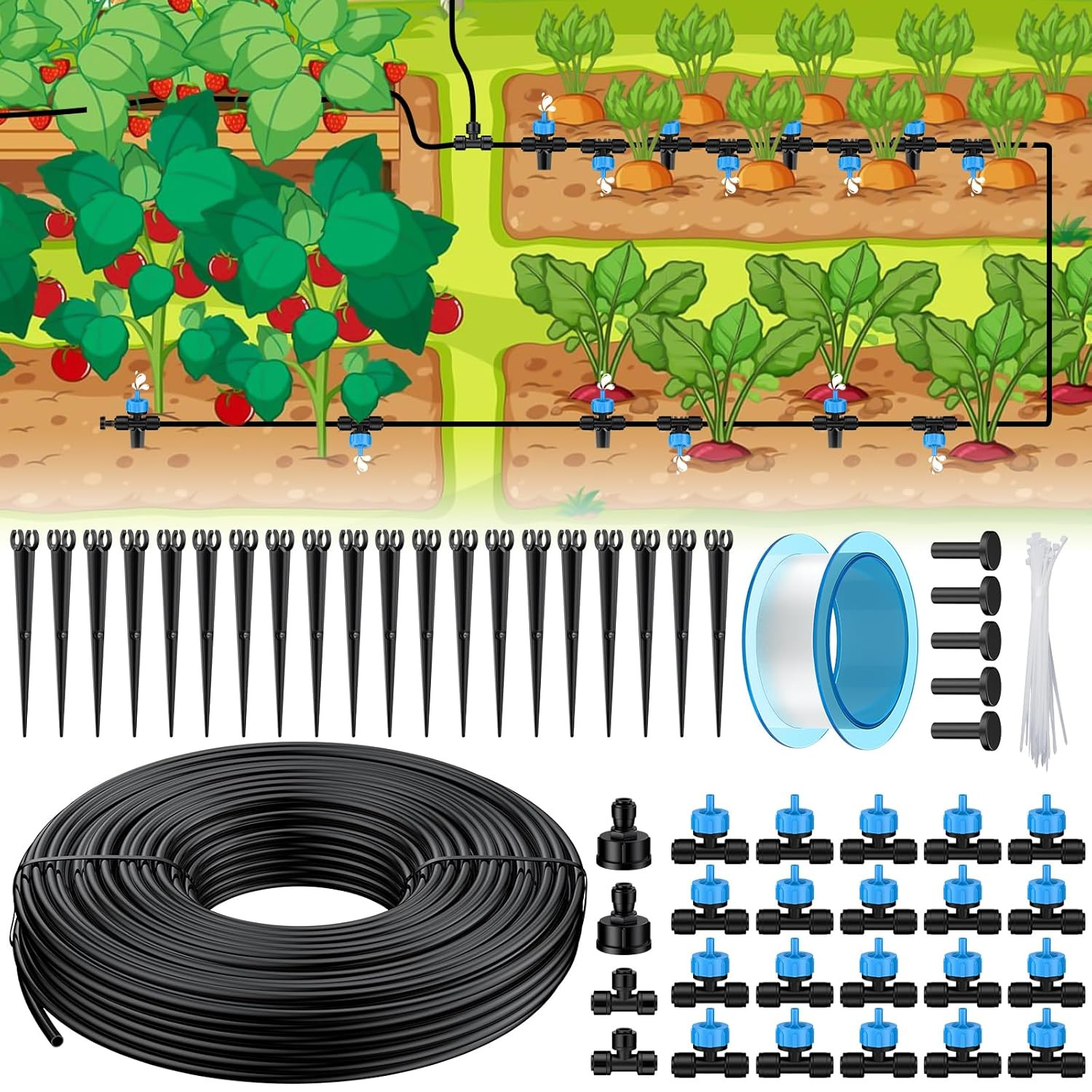 Drip Irrigation Kit, Quick-Connect 100 Ft. Drip Irrigation System with 1/4" Tubi