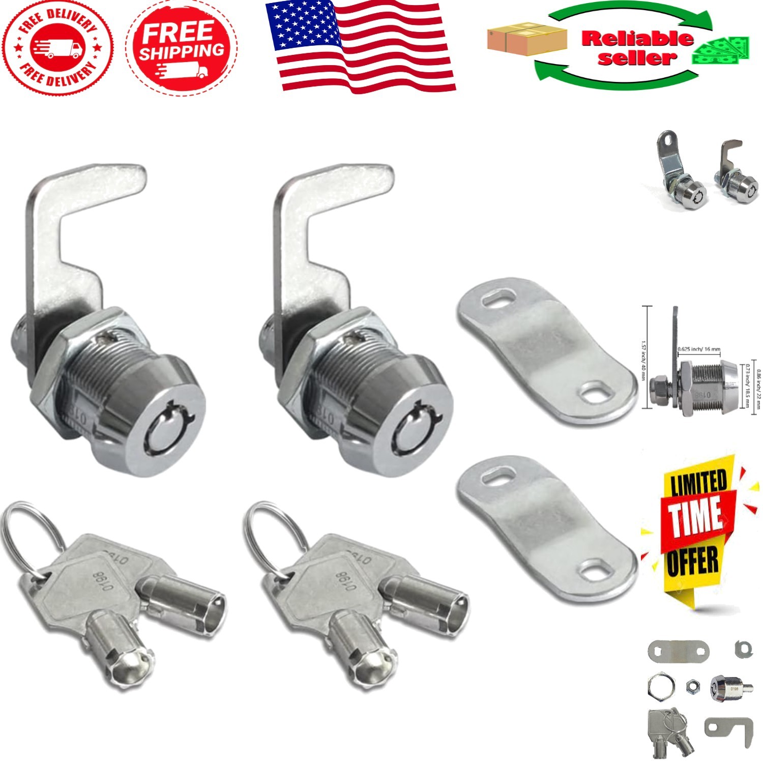 Secure Your Essentials with 2 Pack Waterproof Tubular Cam Locks - 5/8