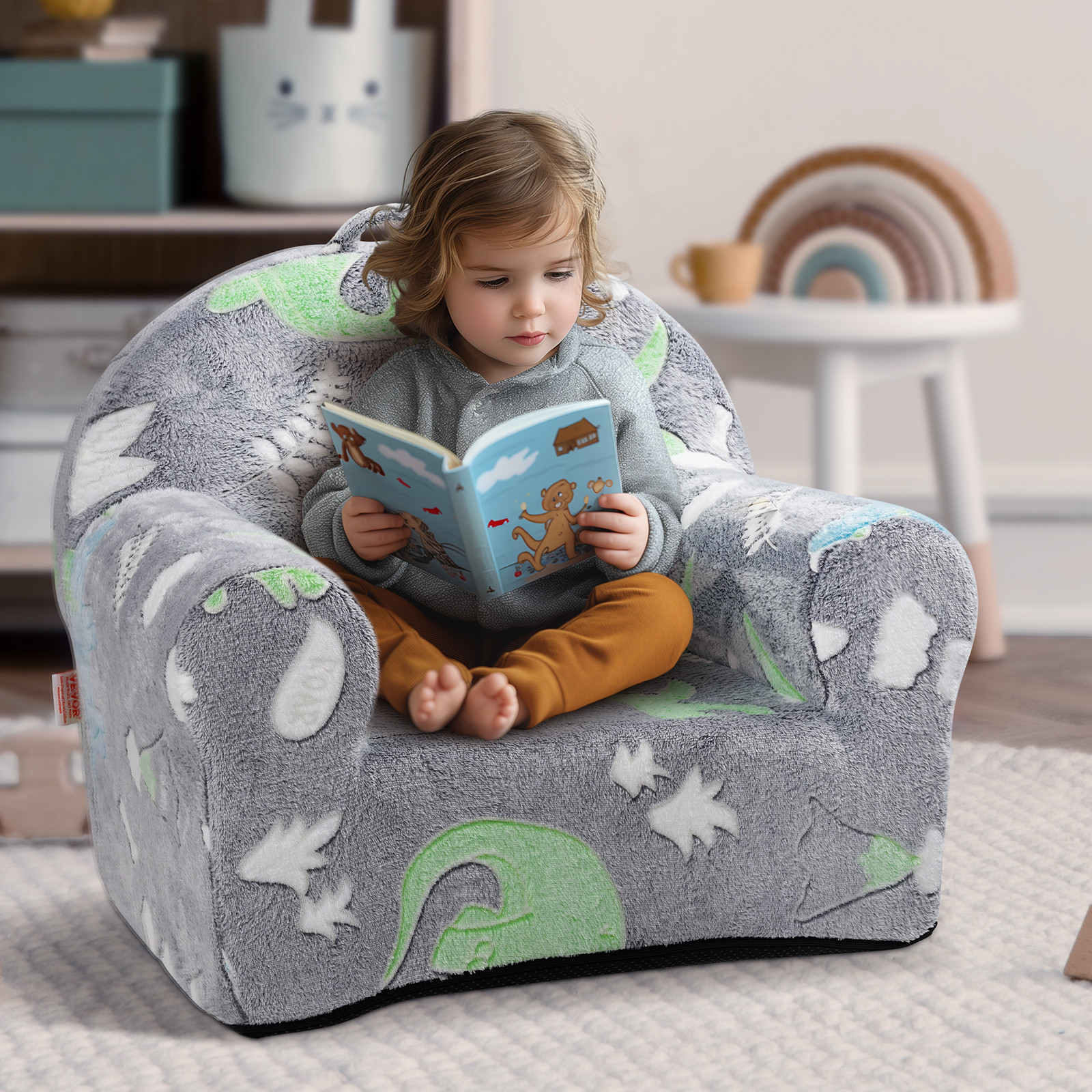 Toddler Chair Glow in the Dark Plush Baby Chair Playroom Furniture Grey