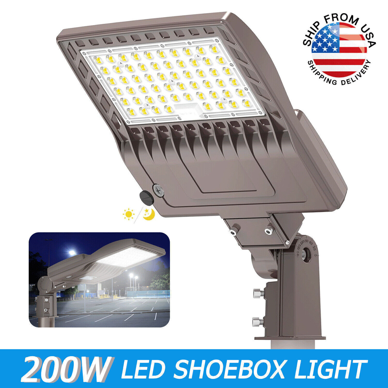 Dusk to Dawn 200W LED Shoebox Parking Lot Lighting Street Tennis Courts Lights