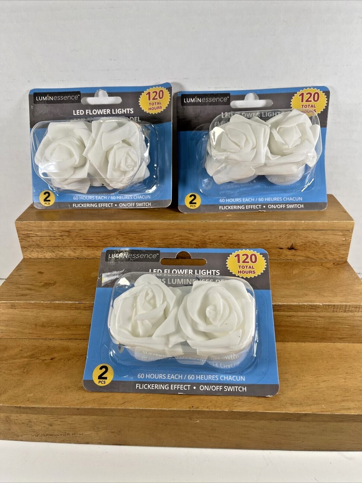 NEW SEALED Lot of 3 - 2 Pack LED Flower Lights White Roses ( 6 TOTAL )