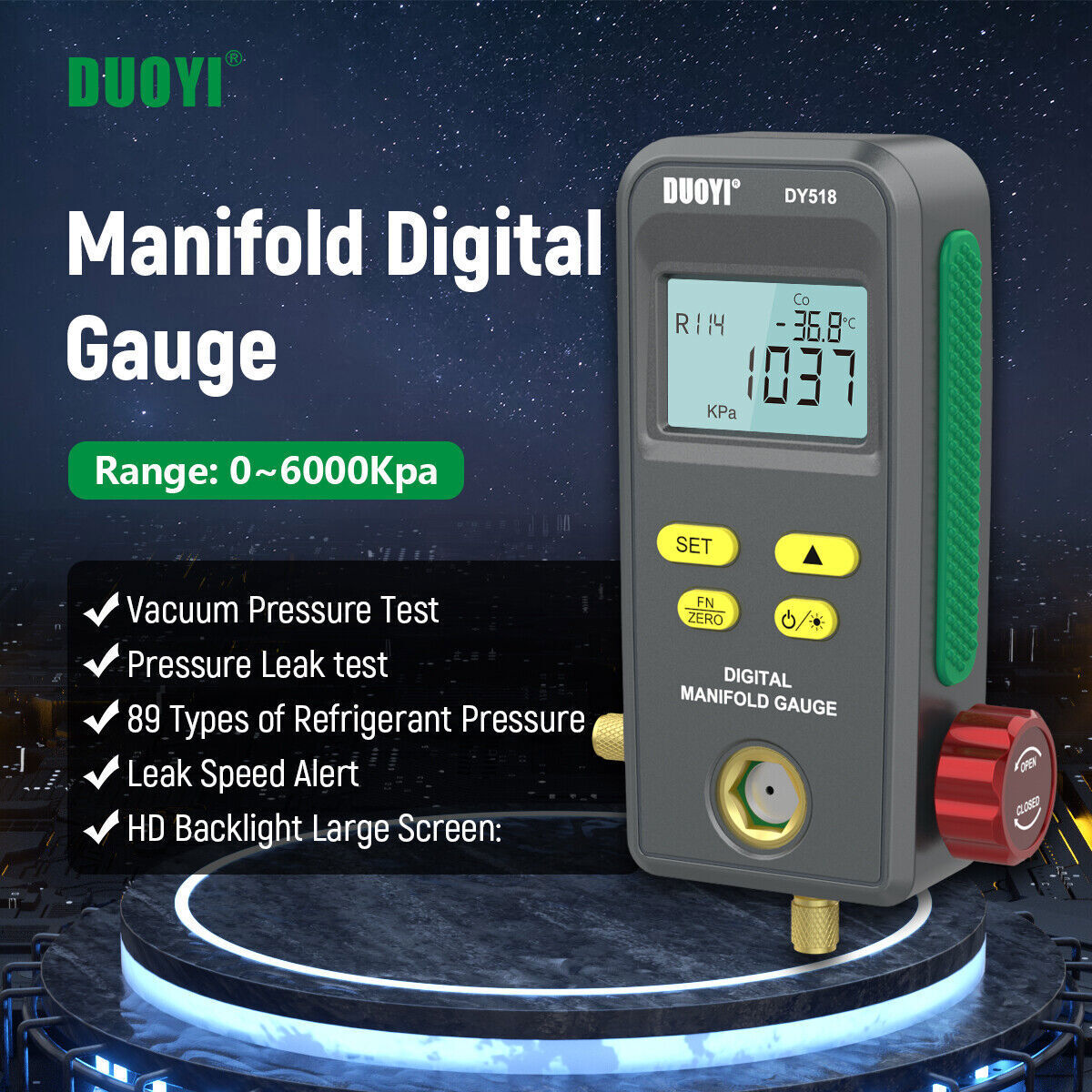 Refrigeration Digital Pressure Gauge Set HVAC System Manifold Temp Vacuum Test