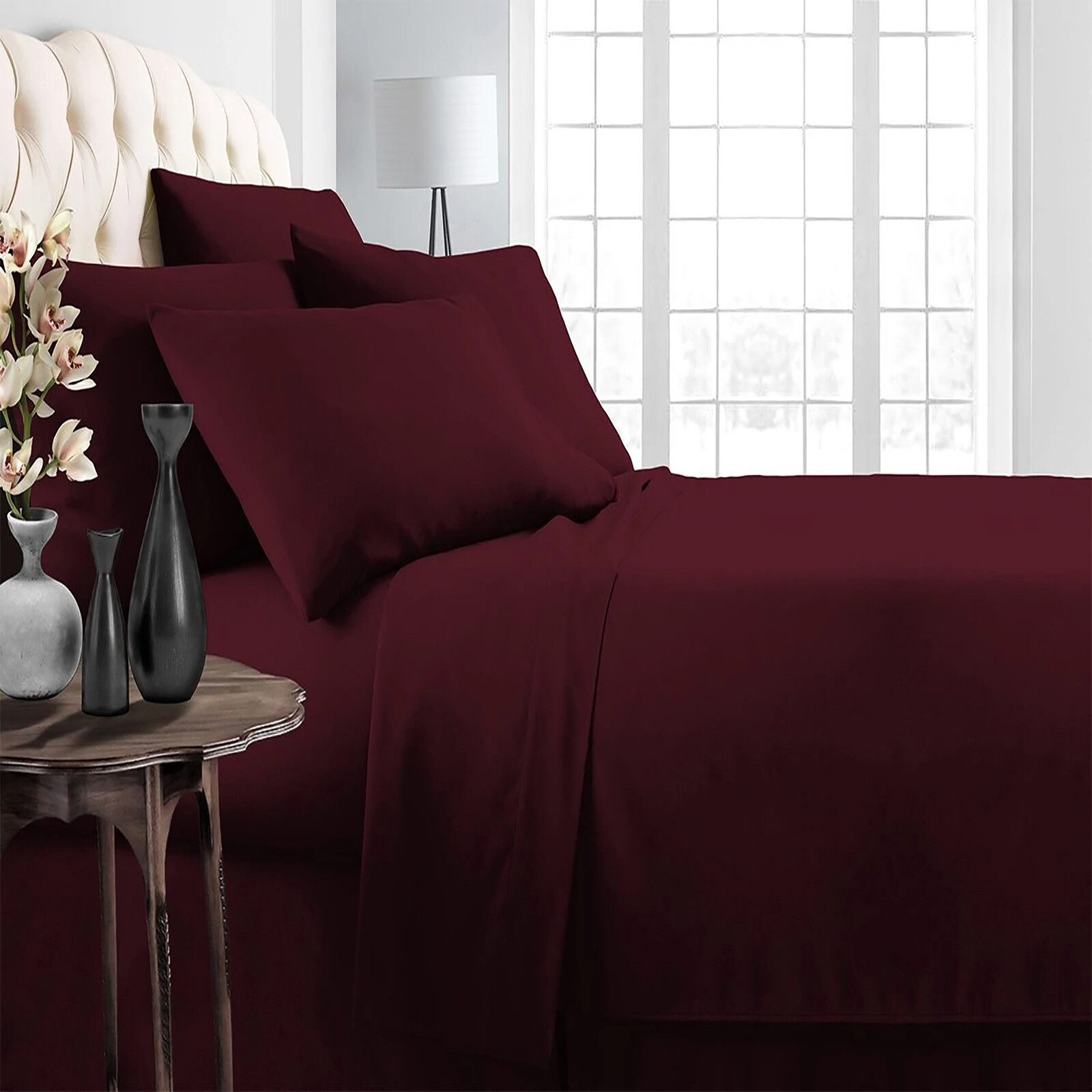 1000 OR 1200 Count Extra Deep Pocket Egyptian Cotton Wine Solid Select Item