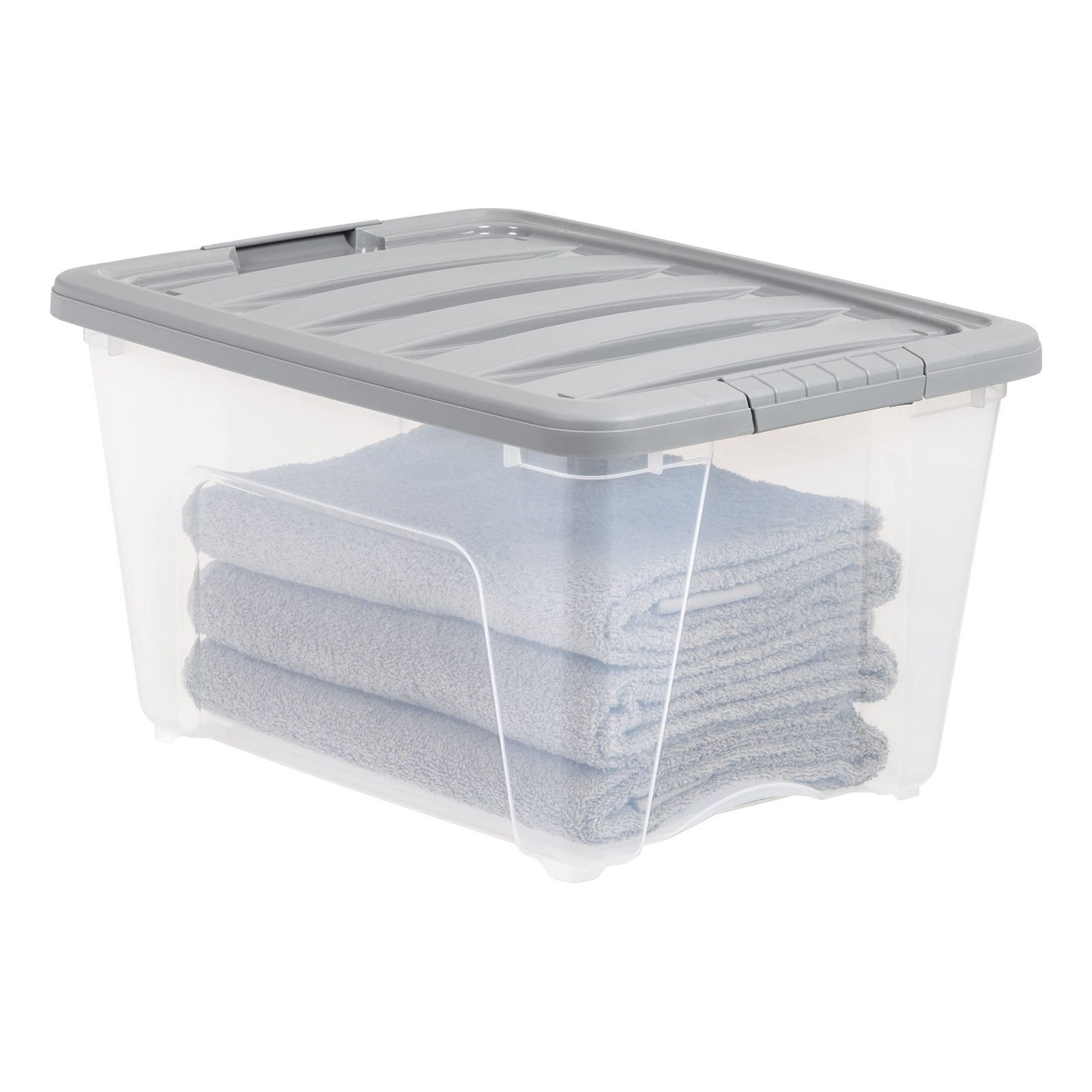 Stackable Plastic Storage Containers with Latching Lids, Clear/Grey, 32 Qt, Set