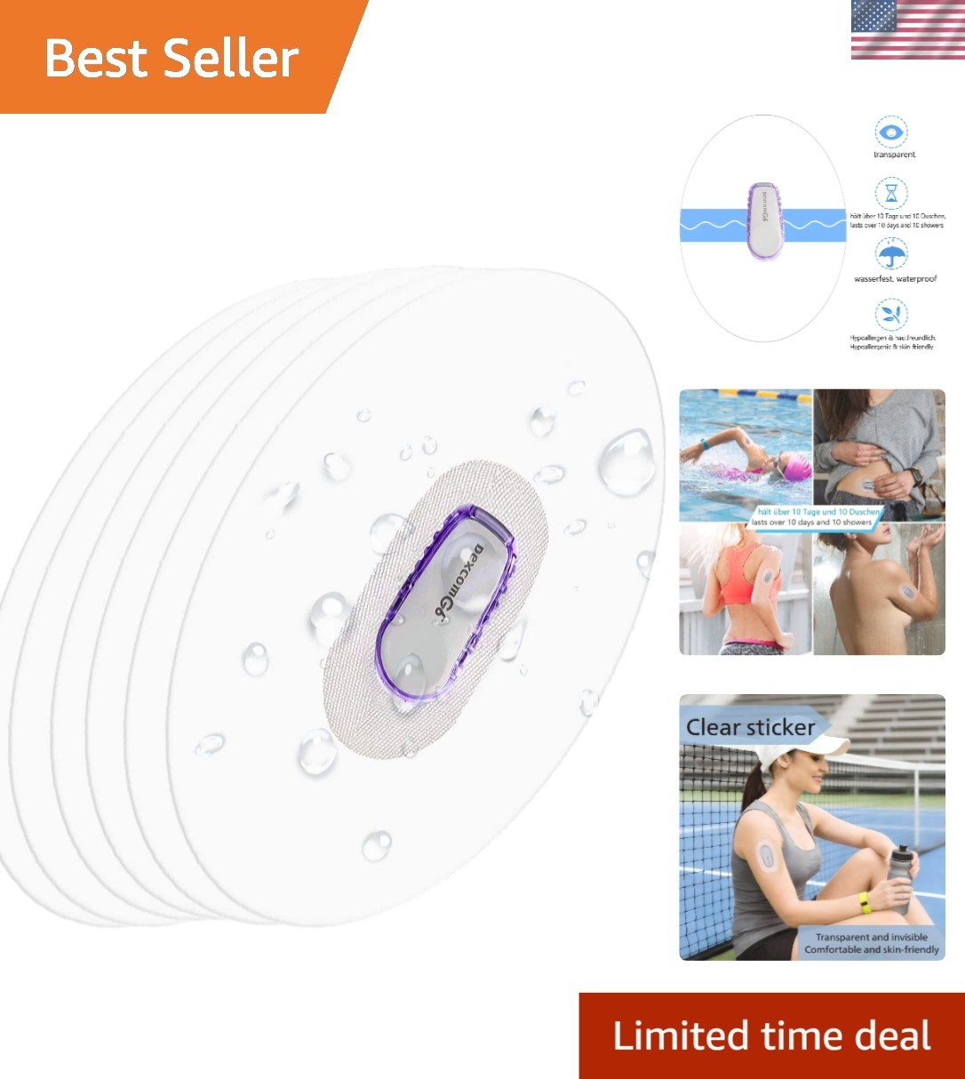 20 Pack of Transparent Dexcom G6 Adhesive Patches - Skin-Friendly & Easy to Use