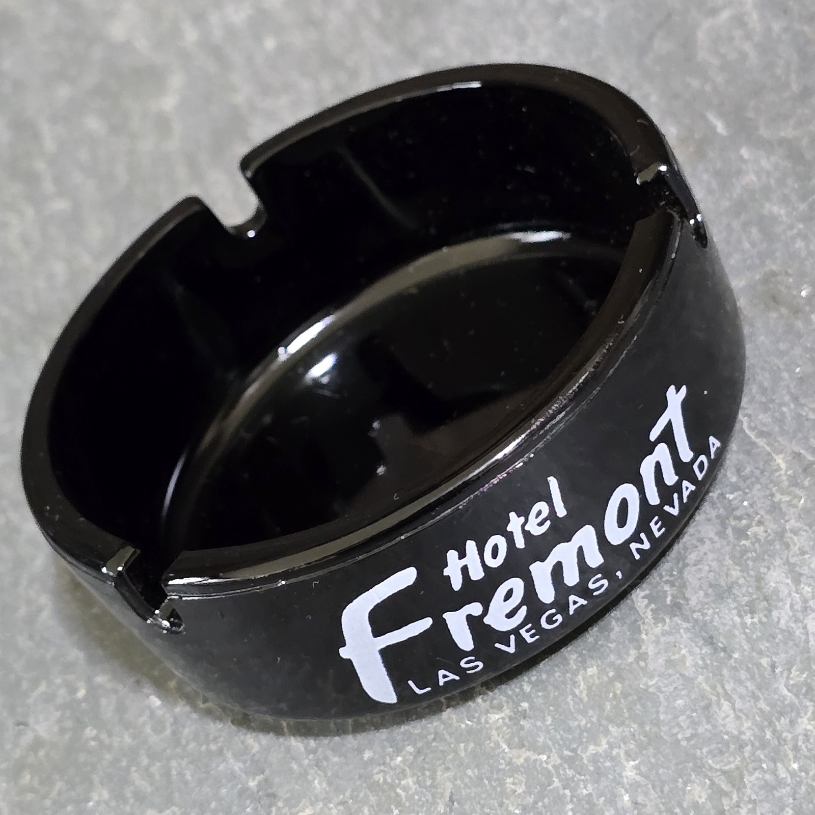 Hotel Fremont, Las Vegas, Nevada Casino Vintage Black Glass Advertising Ashtray