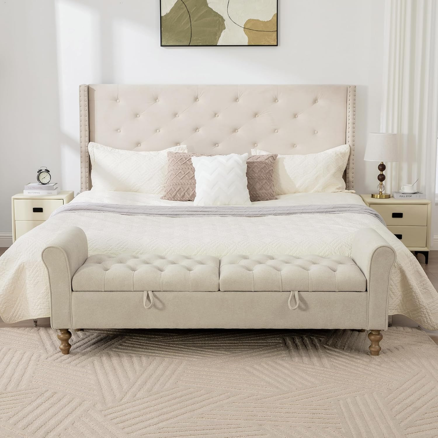 65.7" Modern Upholstered Storage Bench with Double Lids, Ottoman with Storage, O