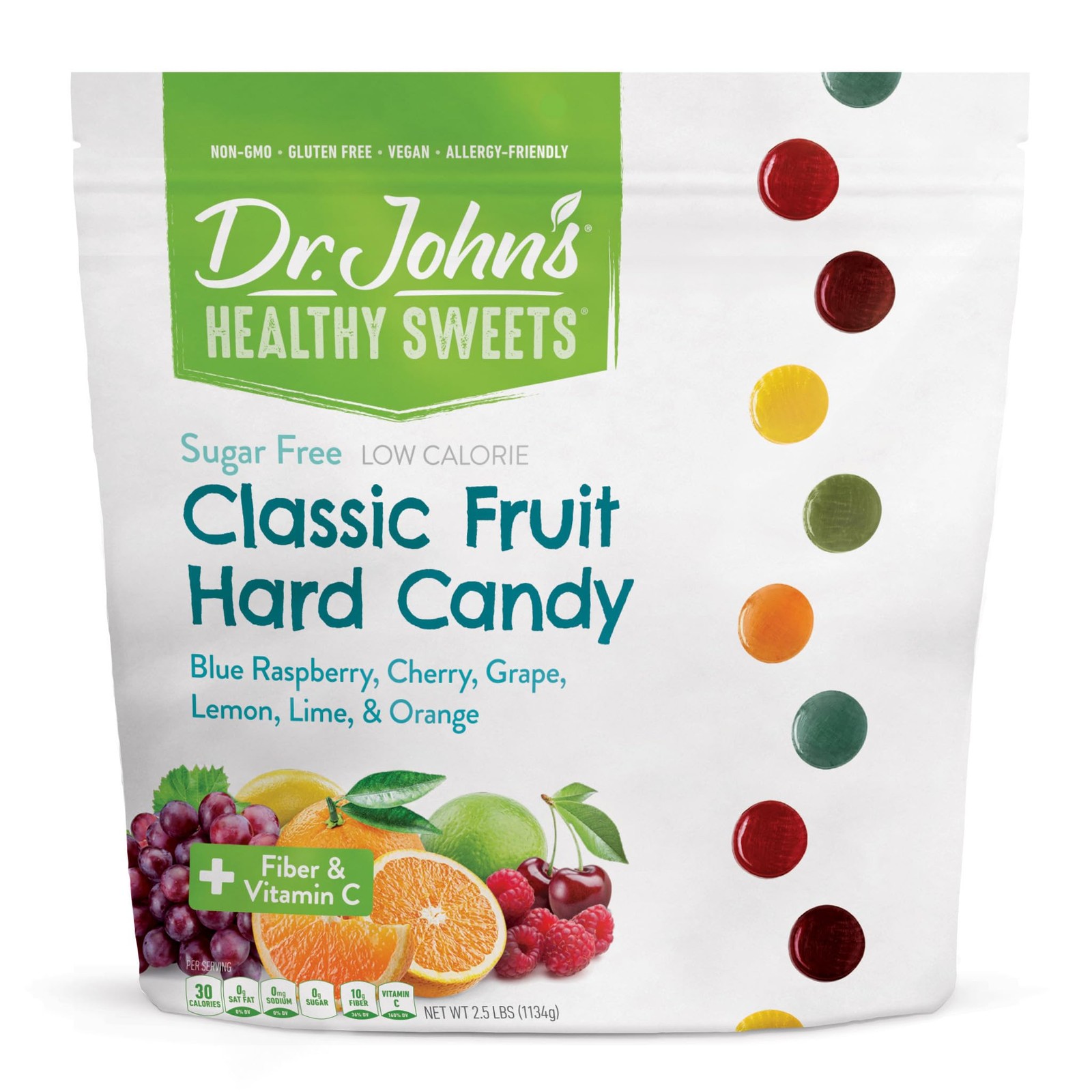 Dr. John's Healthy Sweets Classic Fruit Hard Candy with Zero Sugar, Dye Free,...