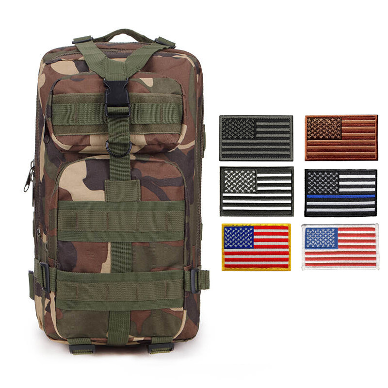 Tactical Molle Rucksack Waterproof Backpack + 6 Embroidered U.S. FLAG Patches