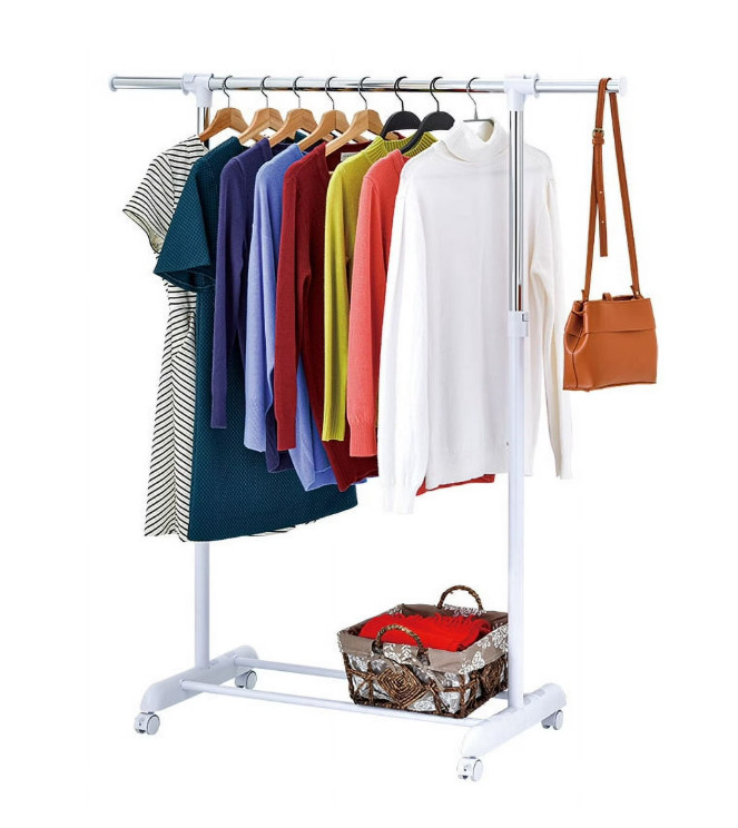 Mainstays Adjustable Metal Rolling Garment Clothes Rack, Chrome & White.....