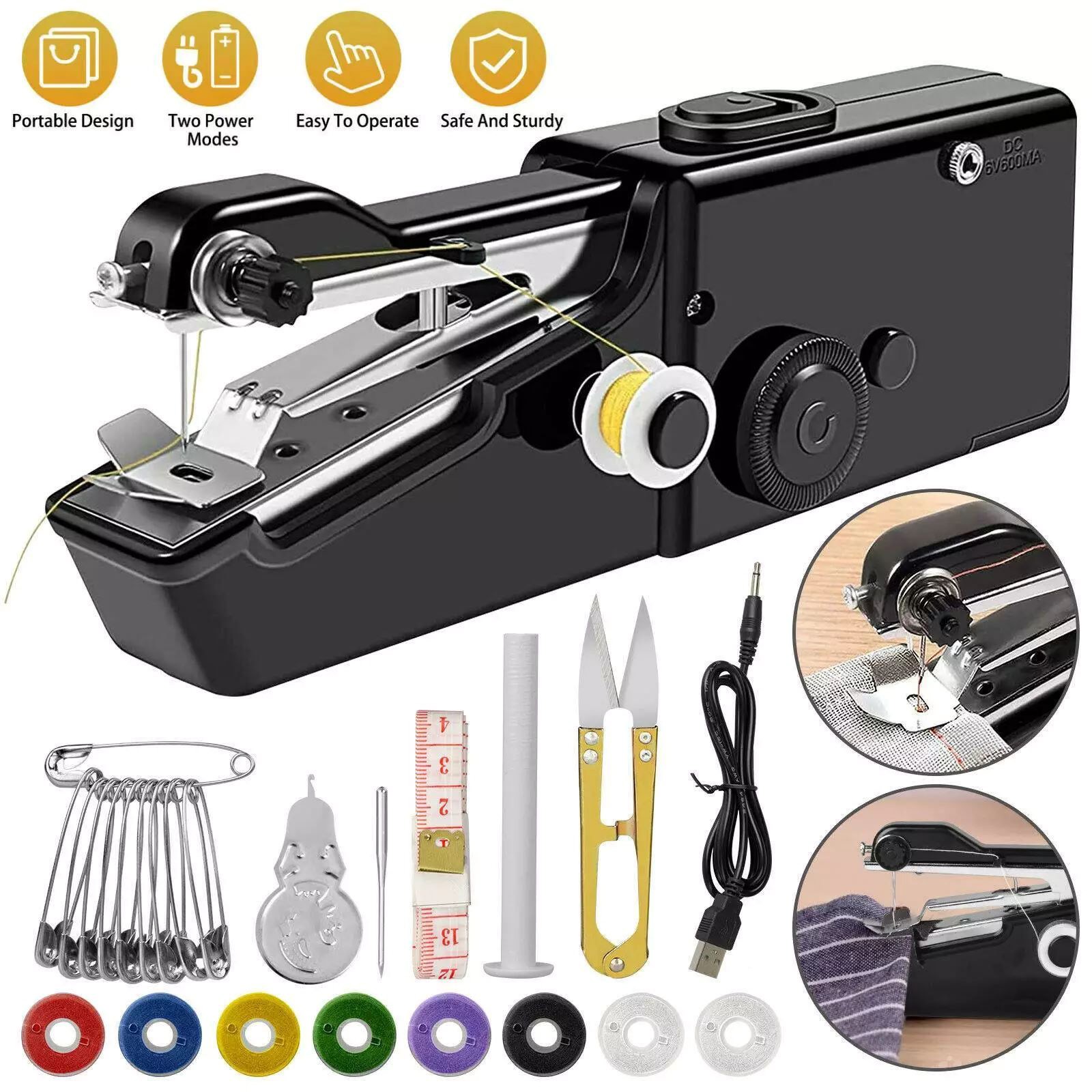 Handheld Portable Sewing Machine Stitch Electric Compact Tool Set w/ Sewing Kit
