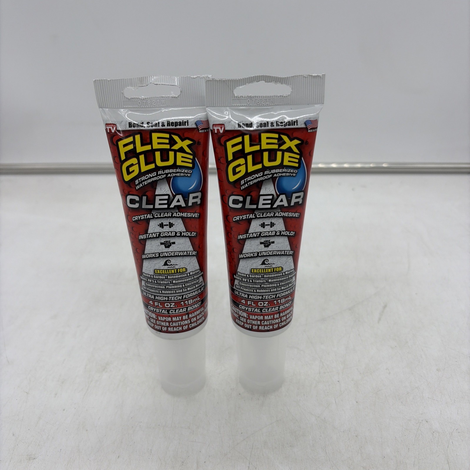 (PACK OF 2) Flex Glue Super Strong Transparent Waterproof Adhesive, 4-oz, Clear