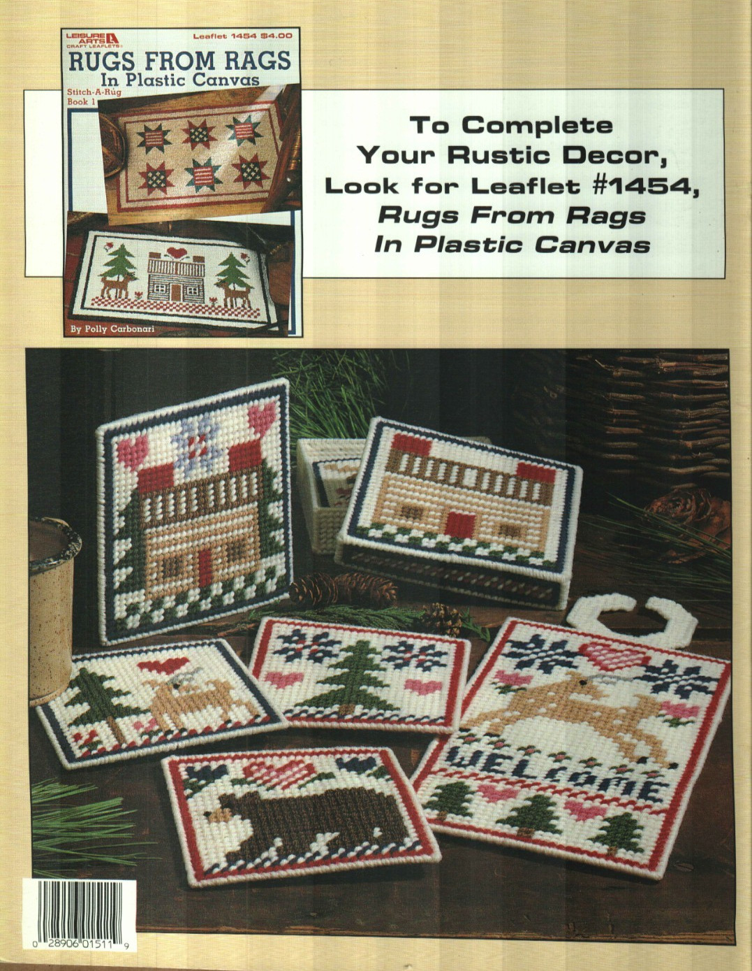 RUSTIC DECOR BEAR & DEER COASTERS TISSUE BOX COVER PLASTIC CANVAS PATTERN BOOK