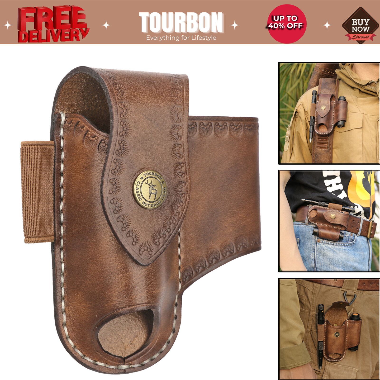 Tourbon Leather Knife Sheath EDC Pliers Belt Carry Pouch Pocket Knives Holster