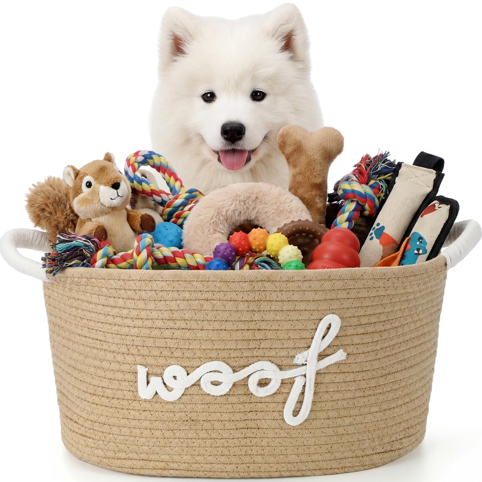 Ferrochef Dog Toy Storage Basket with Handles, 14.6 x 10.6 x 8.7 Inch Cotton ...