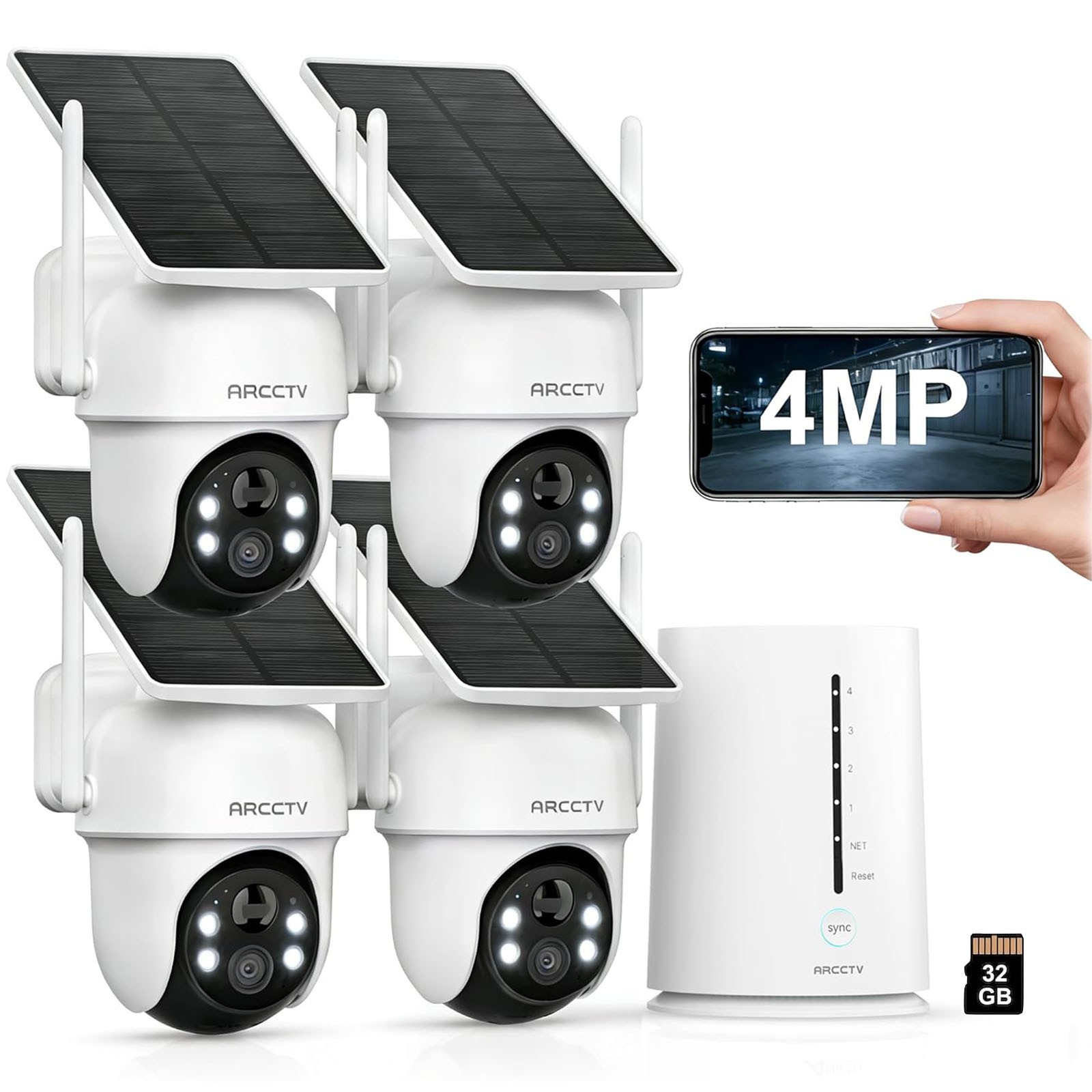 ARCCTV 4MP Solar Battery Camera Wireless WiFi Security Camera System PTZ Outdoor