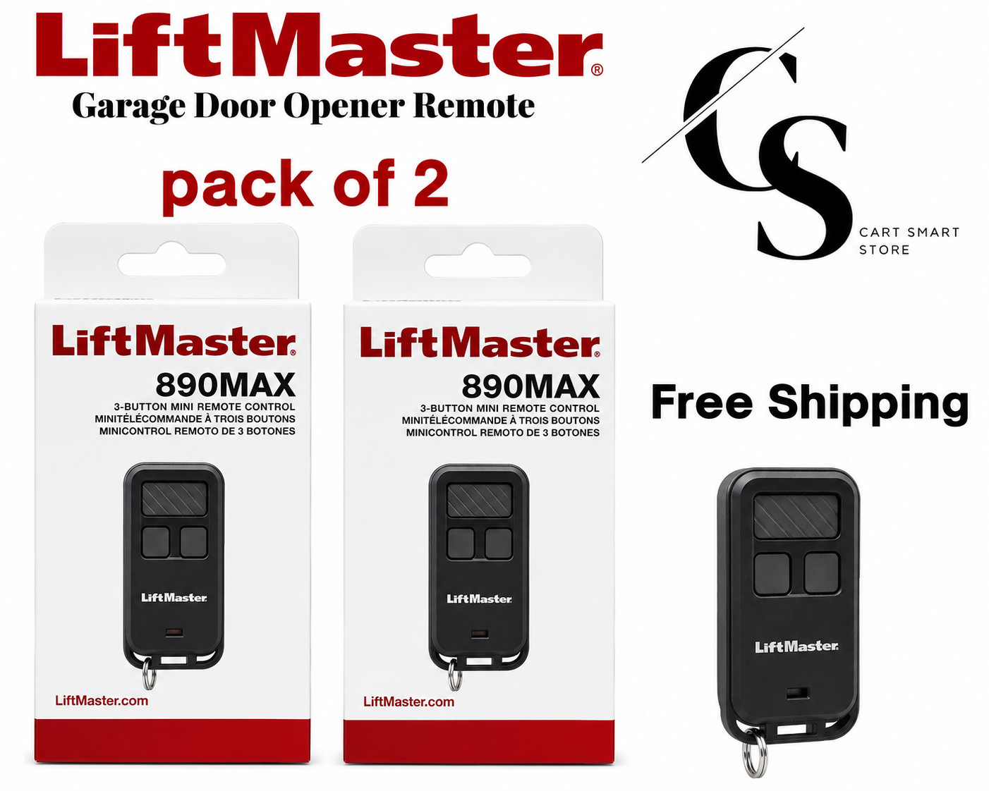 2  pack  LiftMaster 890MAX 3-security Button Mini key chain Garage Door Opener