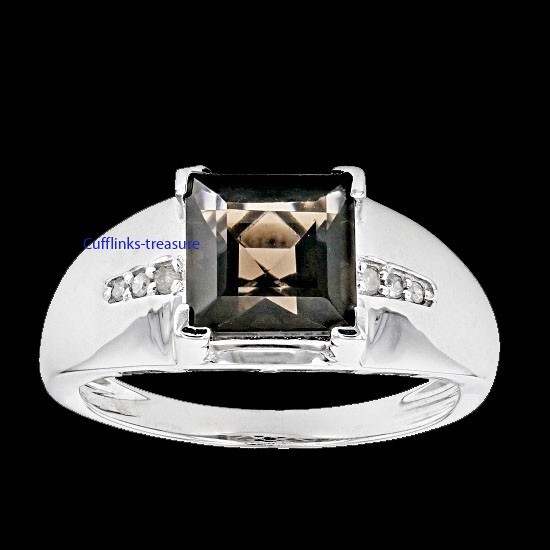 Natural Smoky Quartz & CZ Gemstones with 925 Sterling Silver Ring For Men's #964