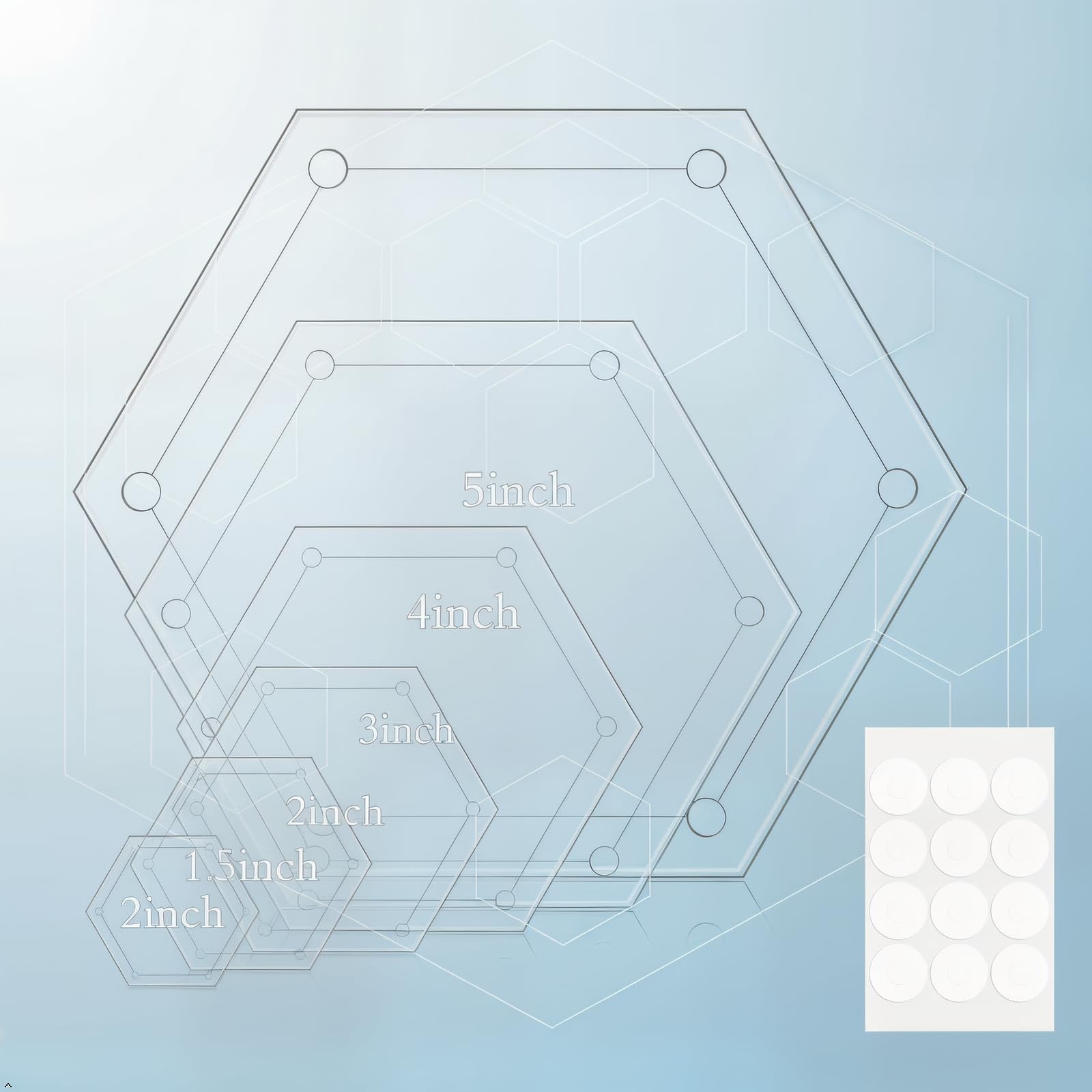 Hexagon Quilting Template Set 6 Sizes 1-5" Clear Acrylic Patchwork Ruler