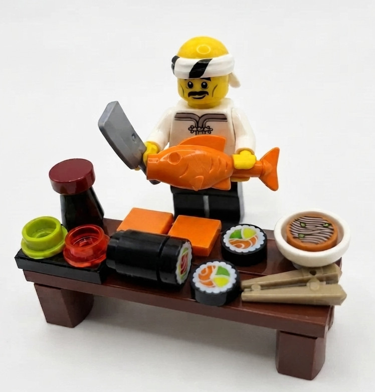 LEGO SUSHI Bar CHEF Minifig figure minifigure salmon roll food ninjago city M3