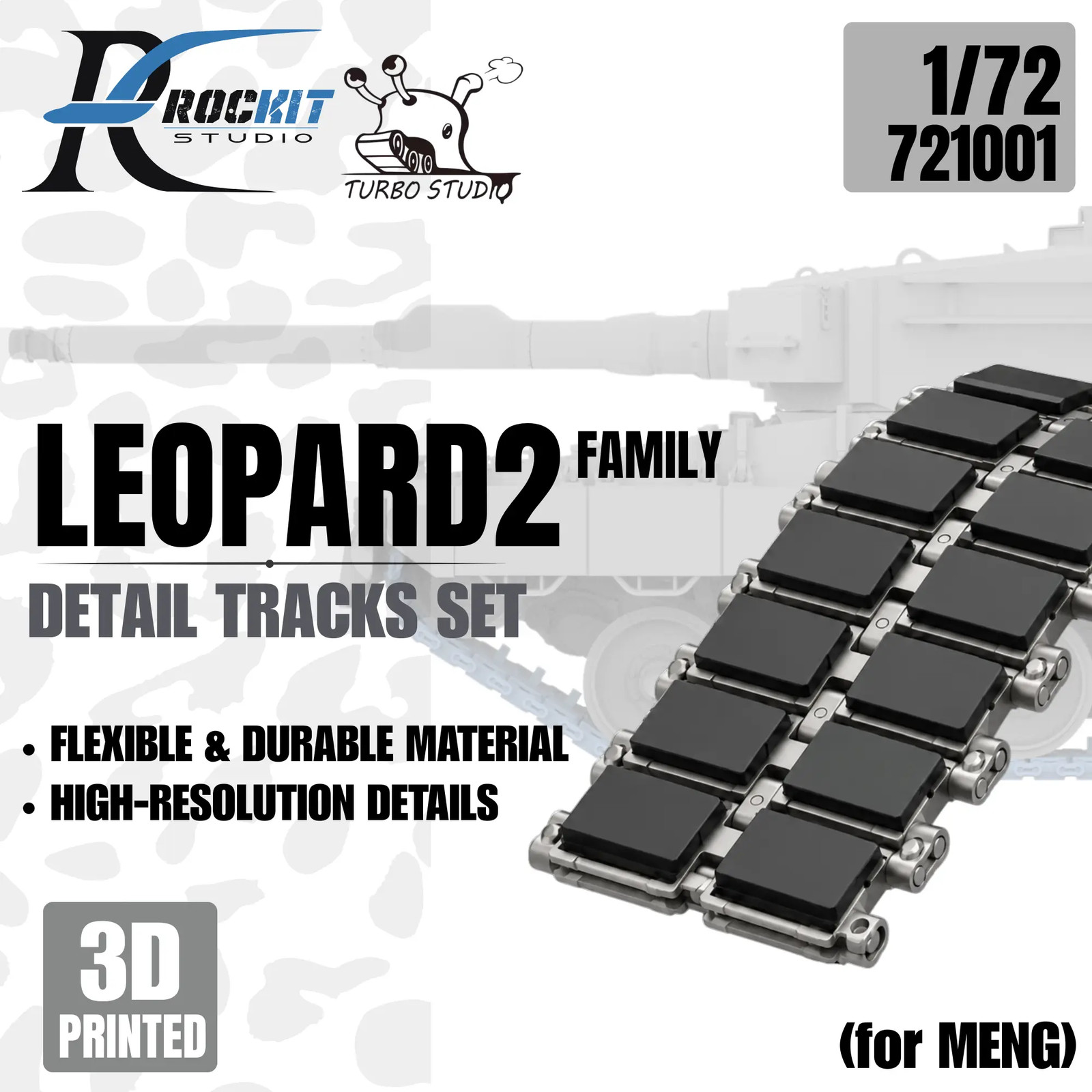 ROCKIT 721001 1/72 Leopard 2 Family Detail Tracks Set 3D Printed （For MENG）