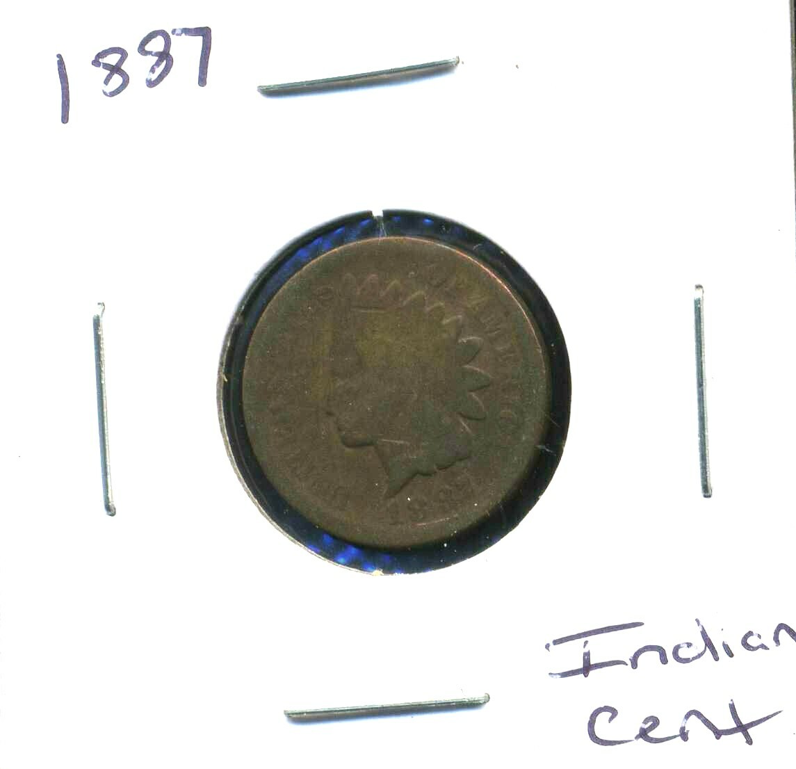 INDIAN HEAD CENT Head 1887 Circulated United States 1C PENNY 1 C Coin #6155
