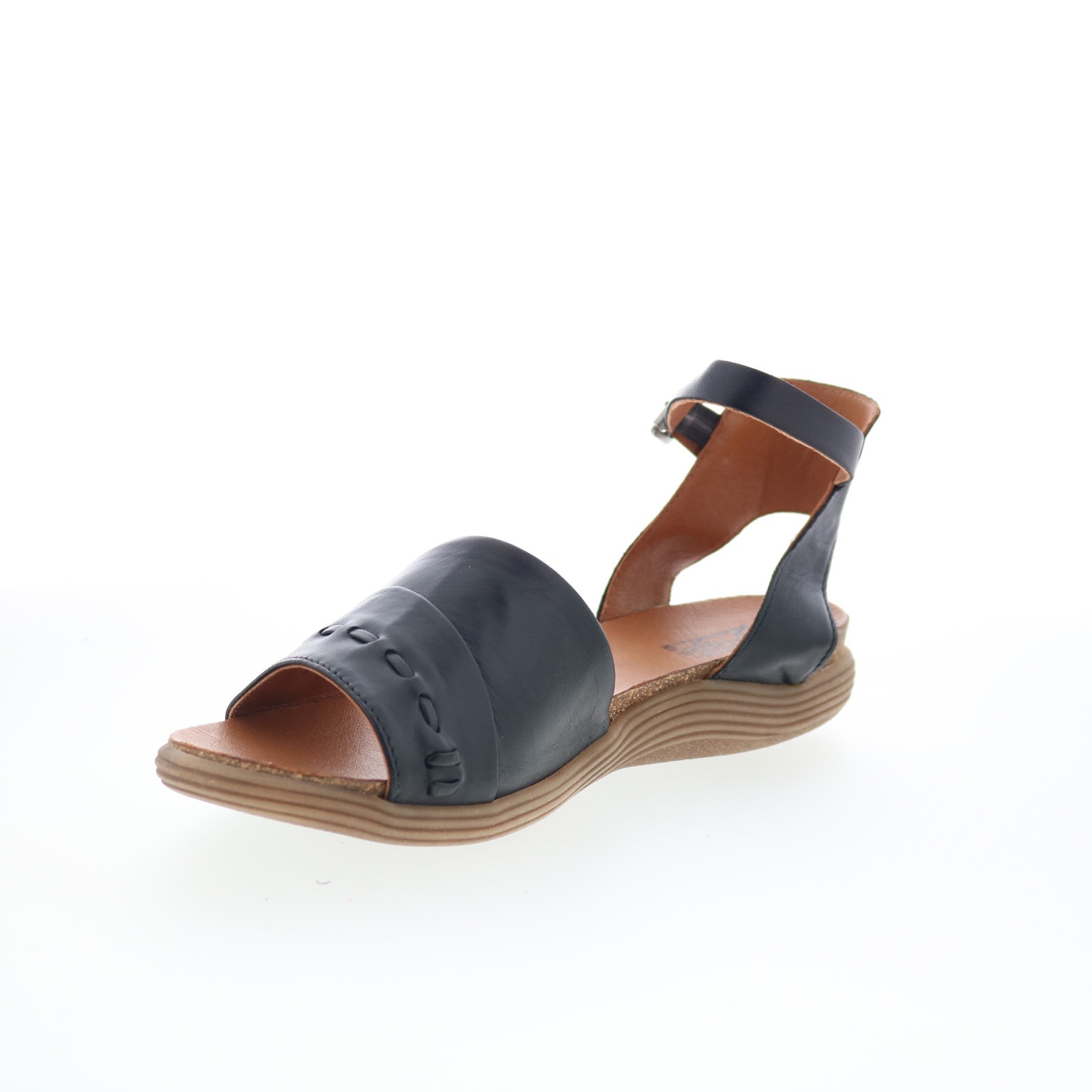 Miz Mooz Marabel Womens Black Leather Hook & Loop Strap Sandals Shoes
