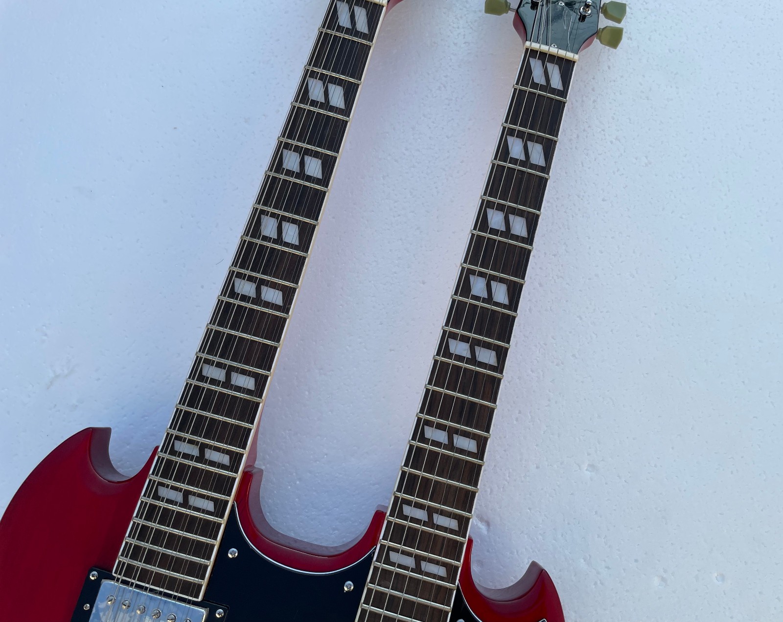 Double Neck 6 & 12 String Electric Guitar Bone Nut Glossy Finished Solid Body