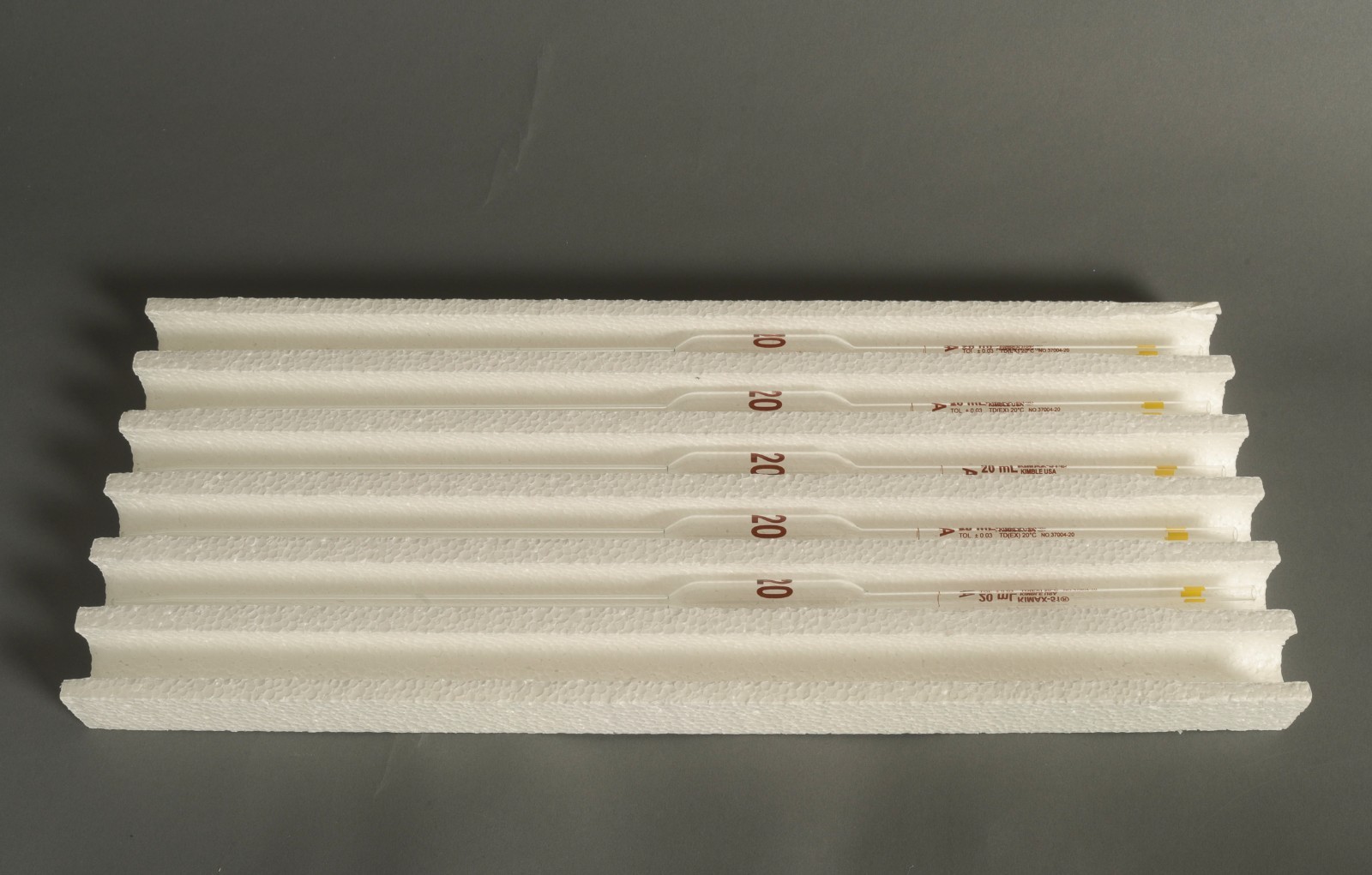 Kimax 37004‑20 Class A Volumetric Pipets 20 mL – Yellow Band – Lot of 5 – New