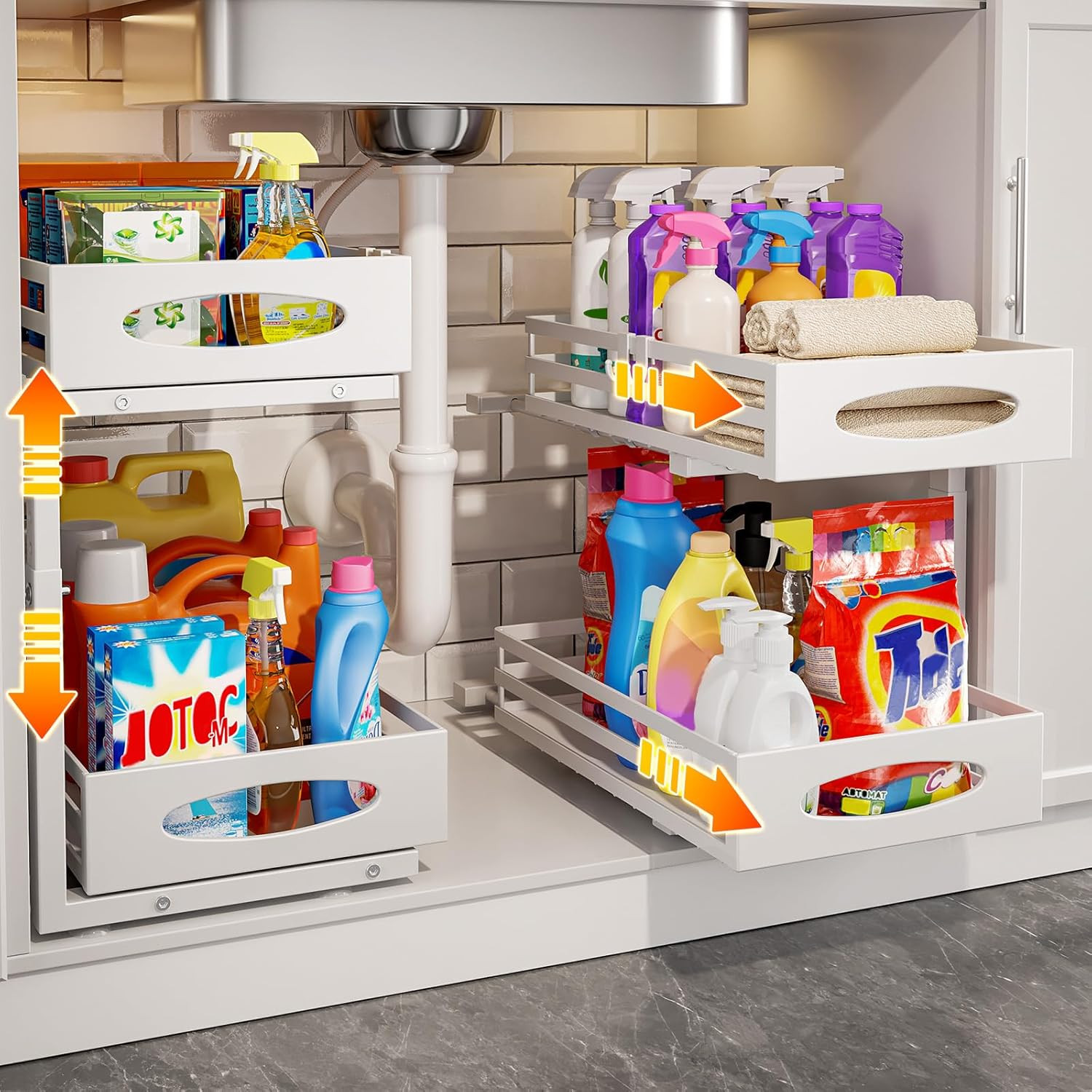Under Sink Organizer, 2 Tier under Sink Organizers and Storage, Adjustable Heigh