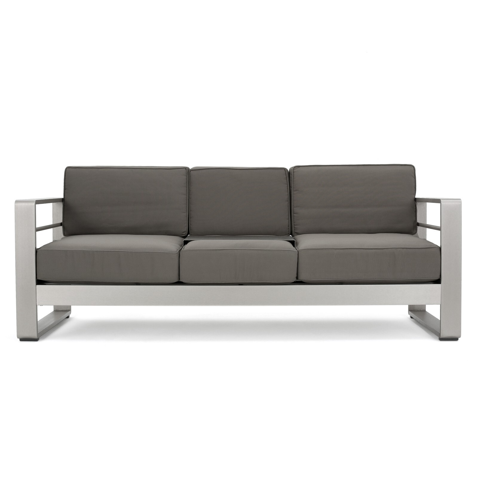 Emily Coral Outdoor Aluminum 3-Seater Sofa Set with Coffee Table and Ottman, Sil