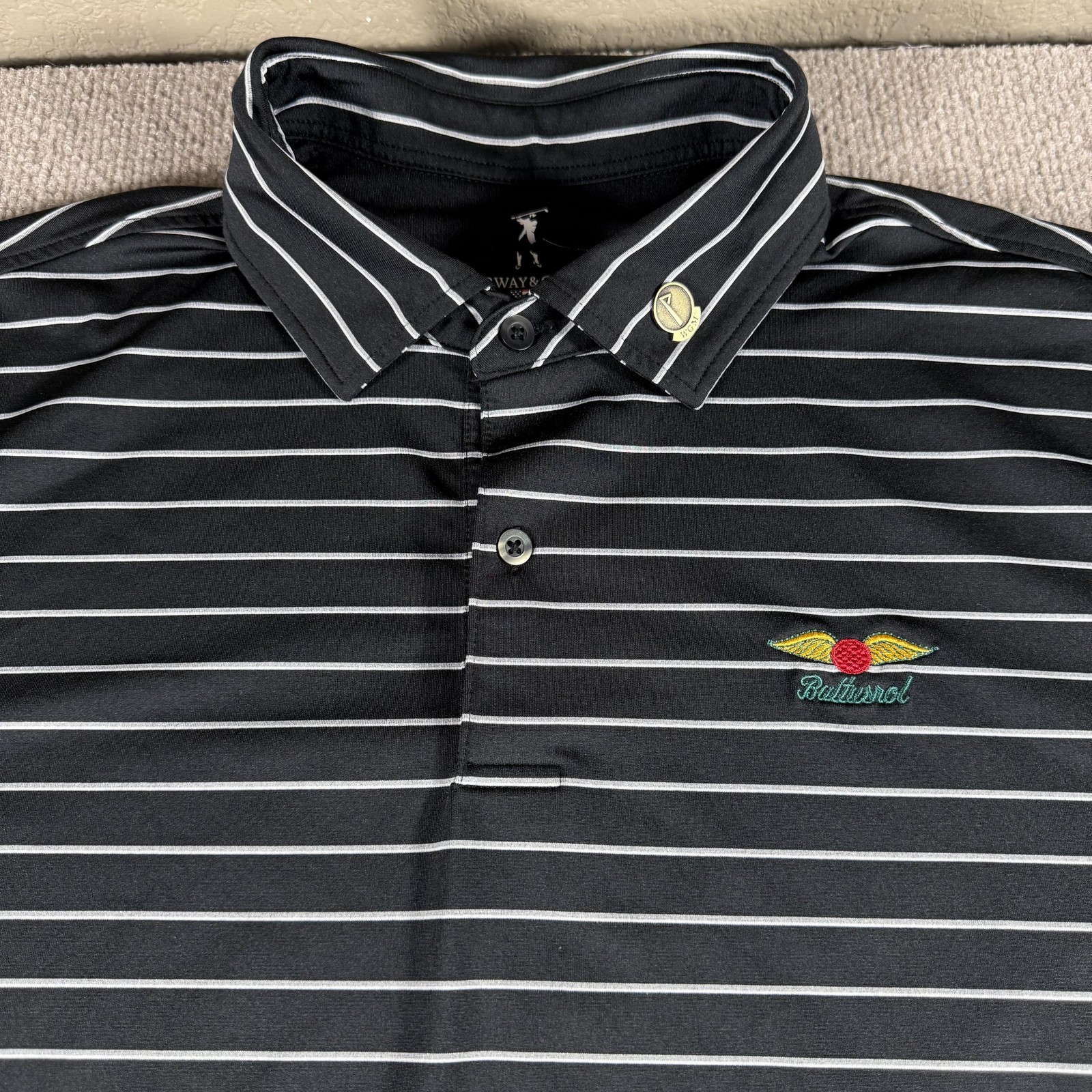 Baltusrol Golf Club Polo Shirt Mens XL Fairway & Greene Black Striped USA
