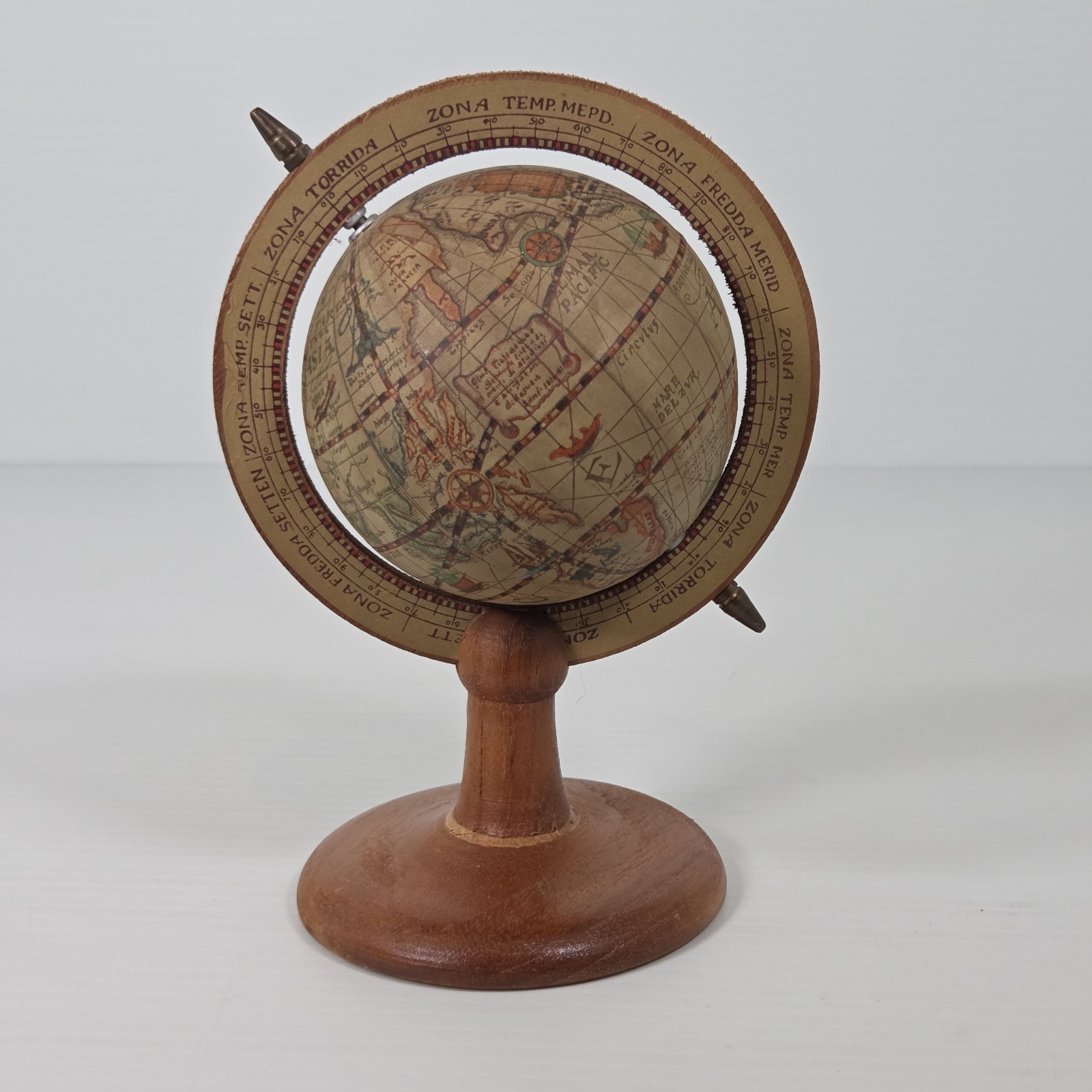 Vintage Old World Desk Top Globe Wood Stand 7" Dark Academia Traditional