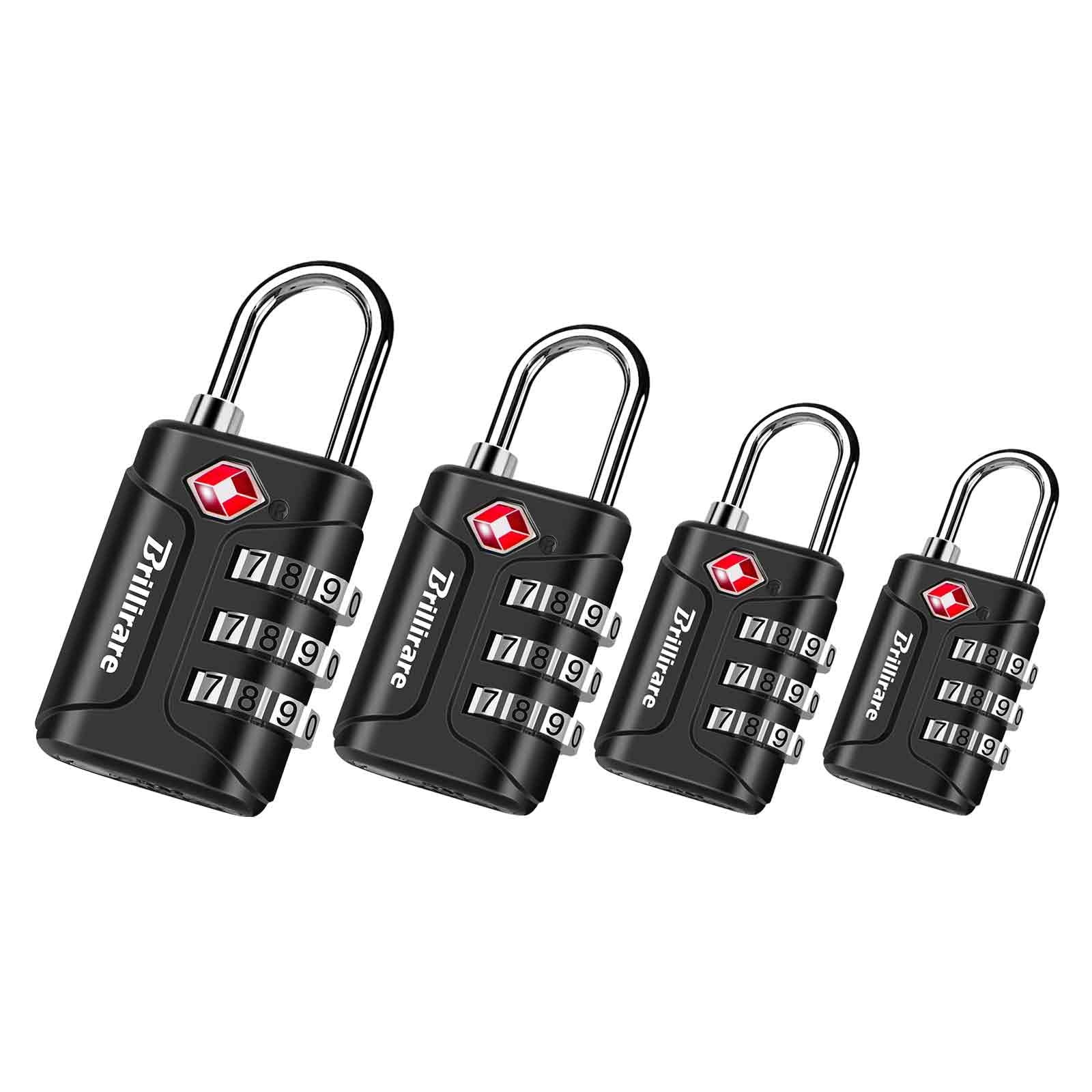 BRILLIRARE 4 Pack TSA Approved Luggage Locks, Combination Travel Black