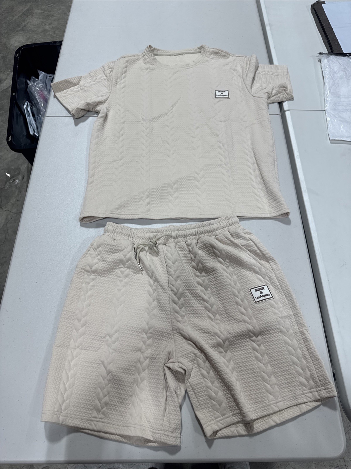 Comfortable Textured Knitted Shirt/shorts Matching Set Size M (D5,C7)