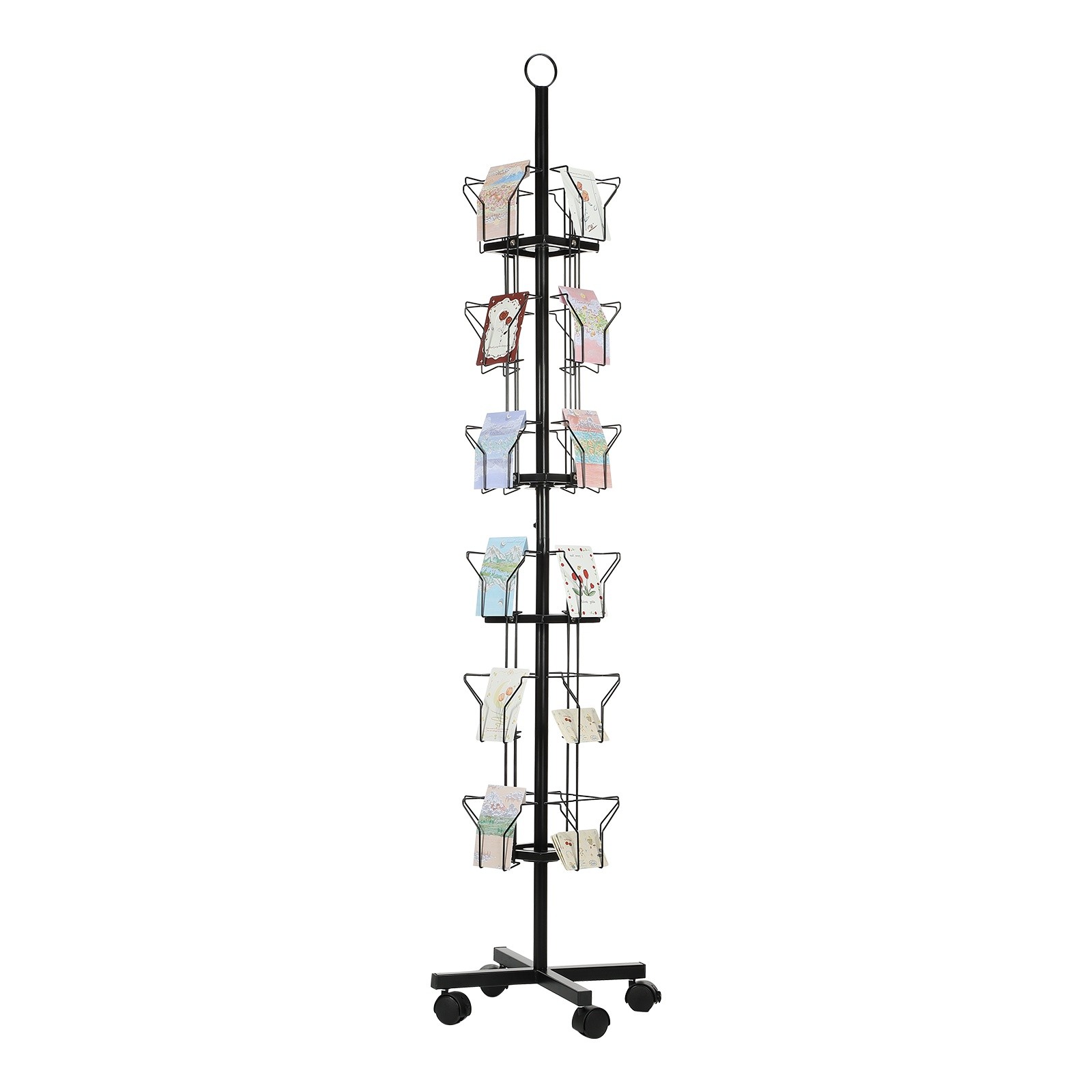 6 Tier Metal Rotating Greeting Card Rack for Postcards, Black