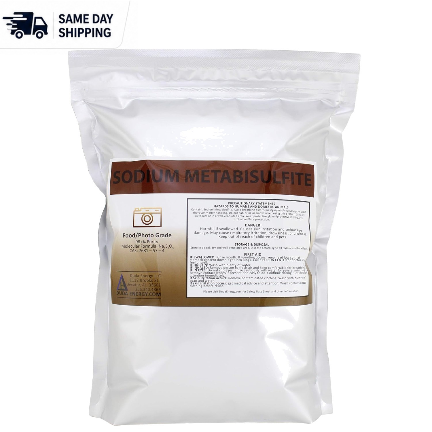 5 lb Sodium Metabisulfite 98.6% Food/Photo Grade – Pure White Granular Crystals