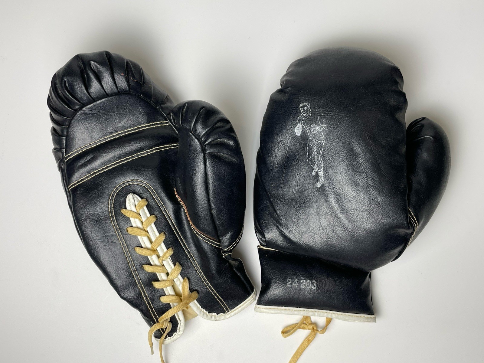 Vintage Black Leather Wards Hawthorne Boxing Gloves 50s Boxer Graphic Display