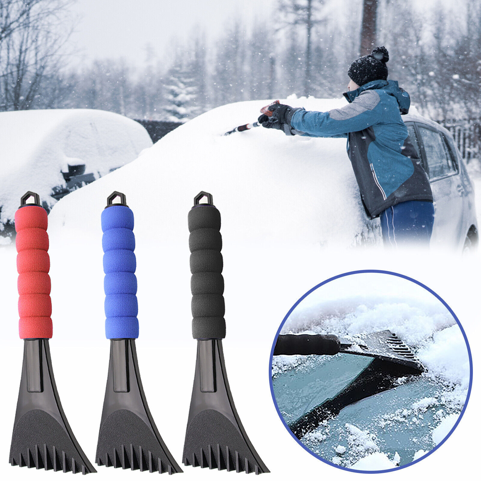 2x Car Windshield Ice Scraper with Foam Handle No Scratch Frost Scraper Universa