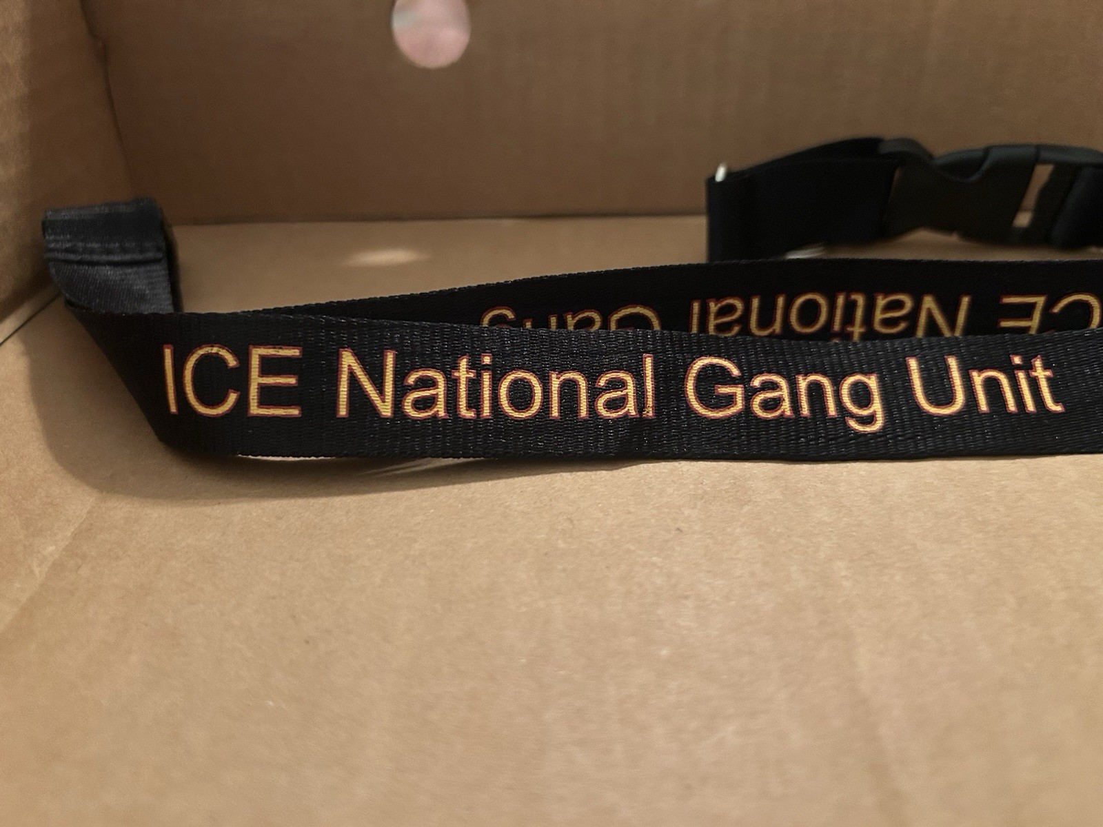 ICE National Gang Unit Adjustable Nylon Camera Strap Clip, Black/Gold lanyard