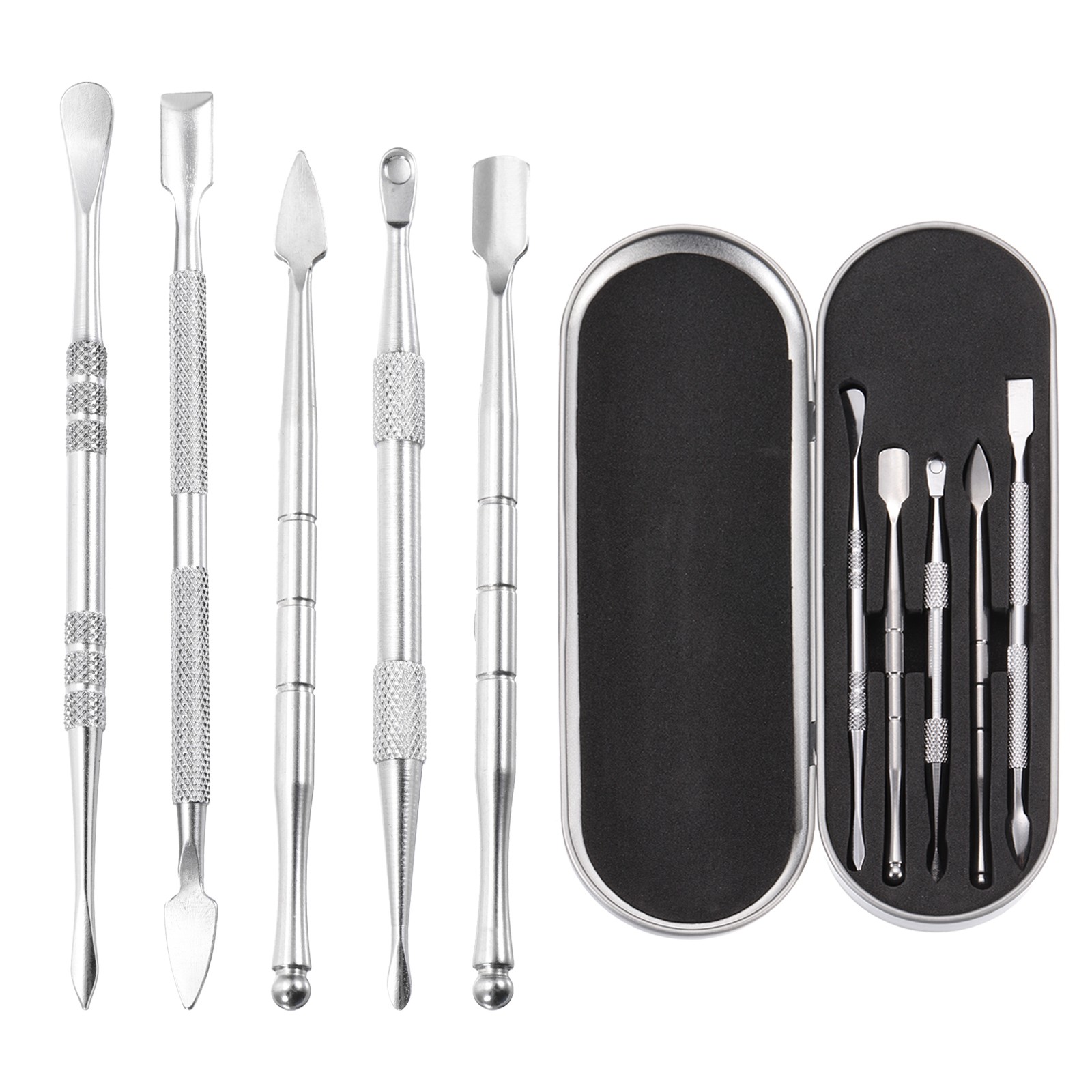5 Pcs Wax Carving Tools with Portable Metal Case, Silver Tone