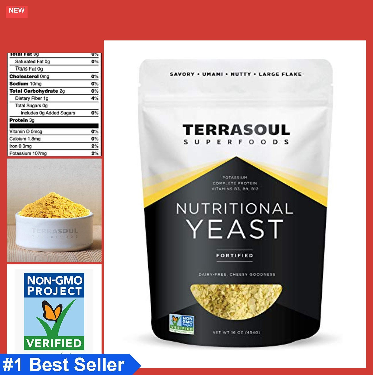 Nutritional Yeast Flakes 1 lb Fortified Vegan Gluten Free Non GMO B12