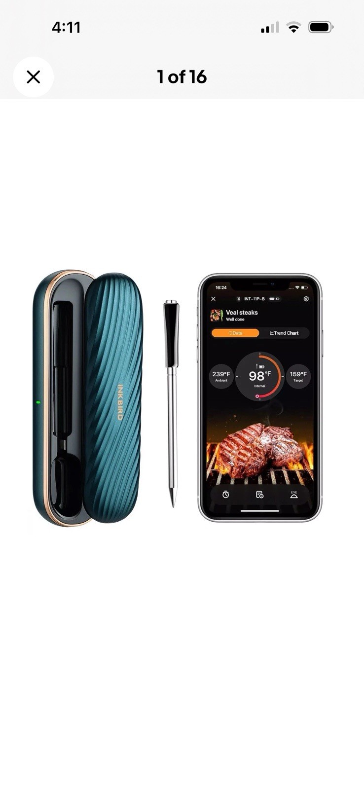 Inkbird Grill Meat Thermometer Wireless Probe Rechargeable Box Outdoor Cooking!!