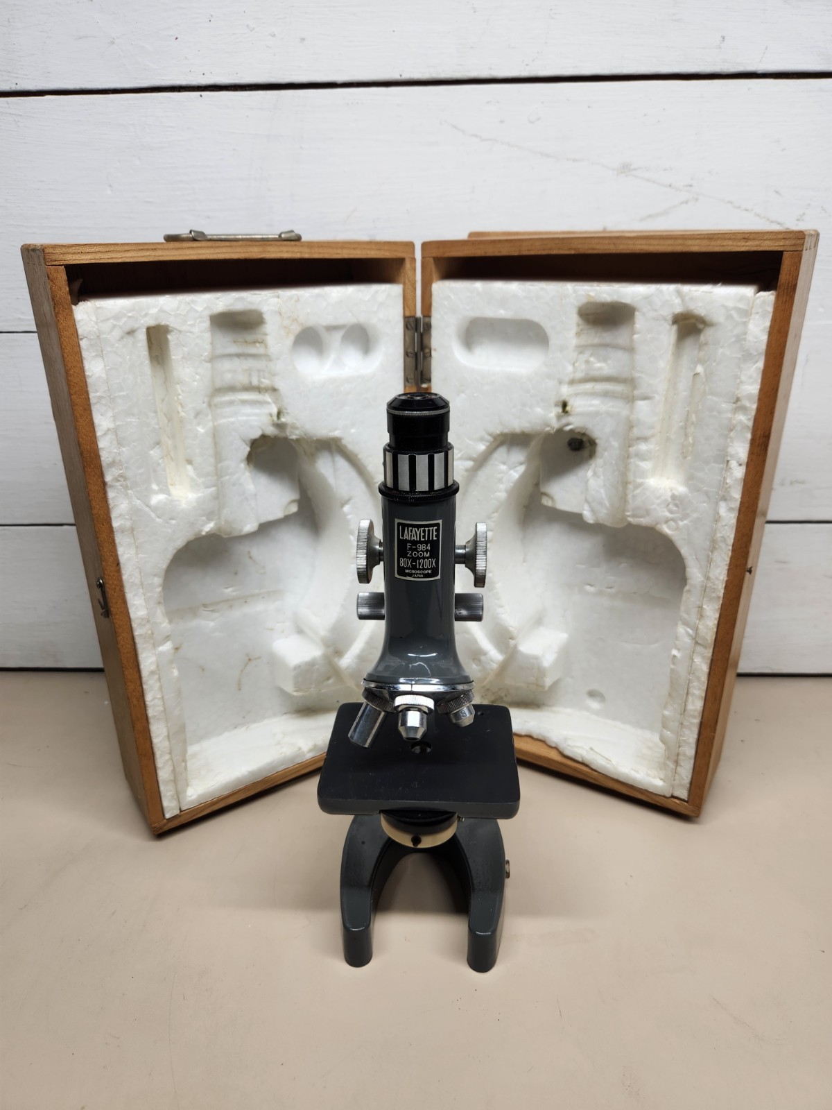 Lafayette F-984 Zoom 80x-1200x Vintage Student Microscope w/ Box Made in Japan