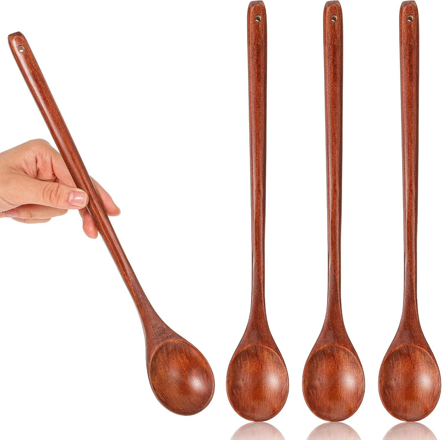Large Wooden Cooking Spoons, 3 Pcs 13 Inch Long Handle Wooden Spoons for Cook...