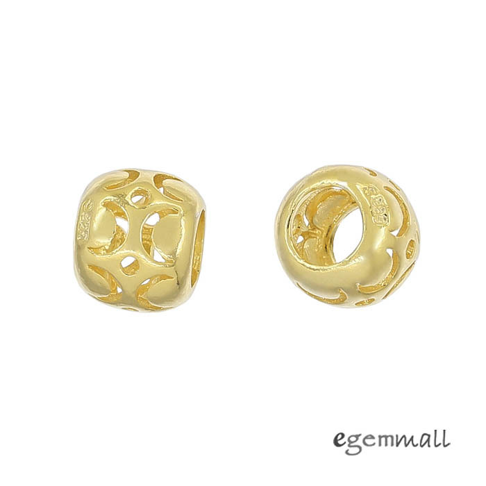 1x 18kt Gold Plated Sterling Silver Filigree Barrel European Charm Bead #99136